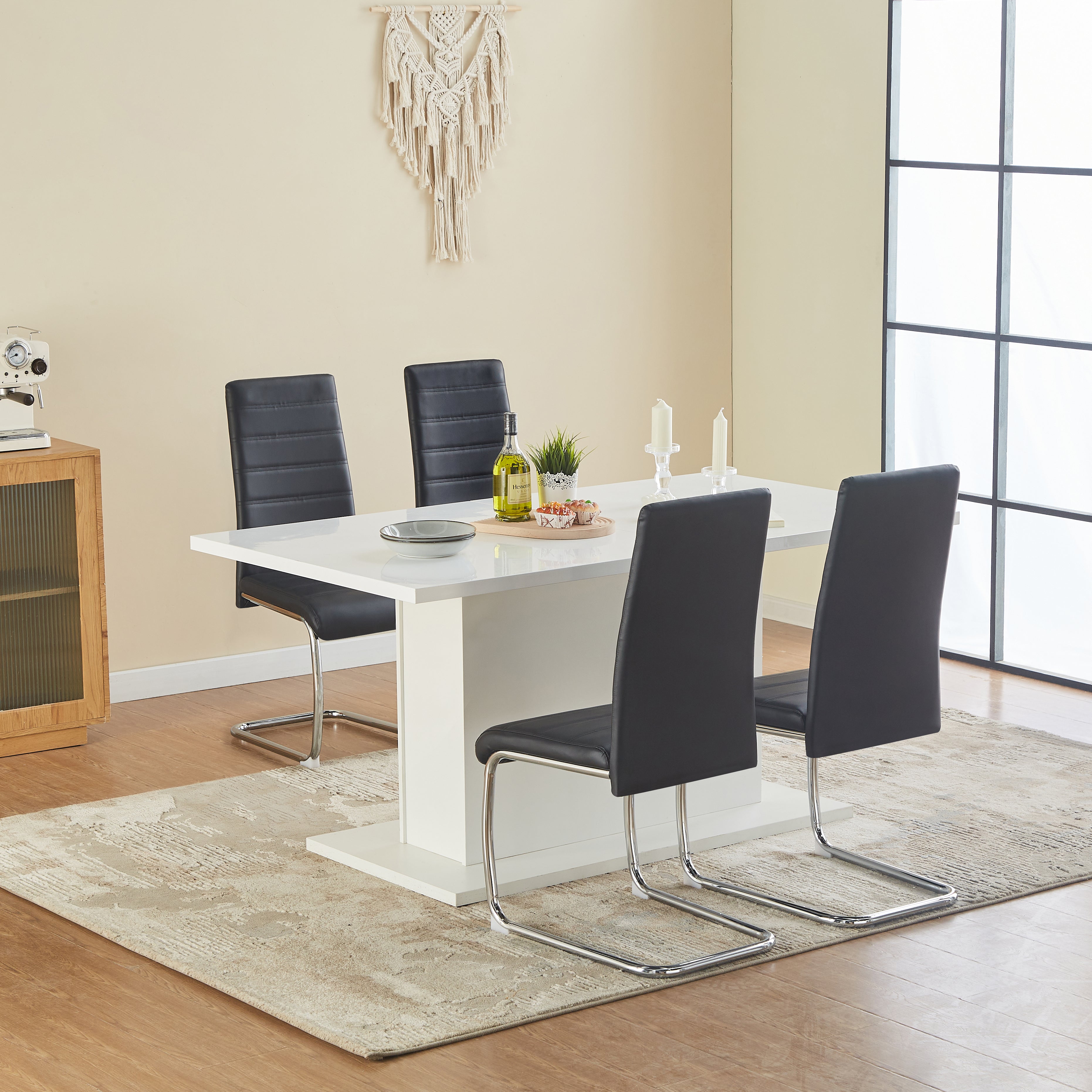Ann Black PVC Dining Chairs with Handles Set of 4