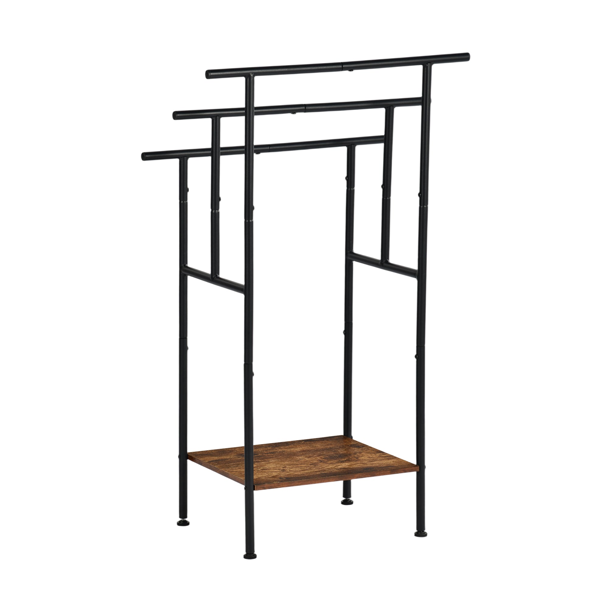 BALA Free Standing Towel Rack with Shelf 3 Bar Bathroom Towel Holder Black Metal Frame Rustic Brown