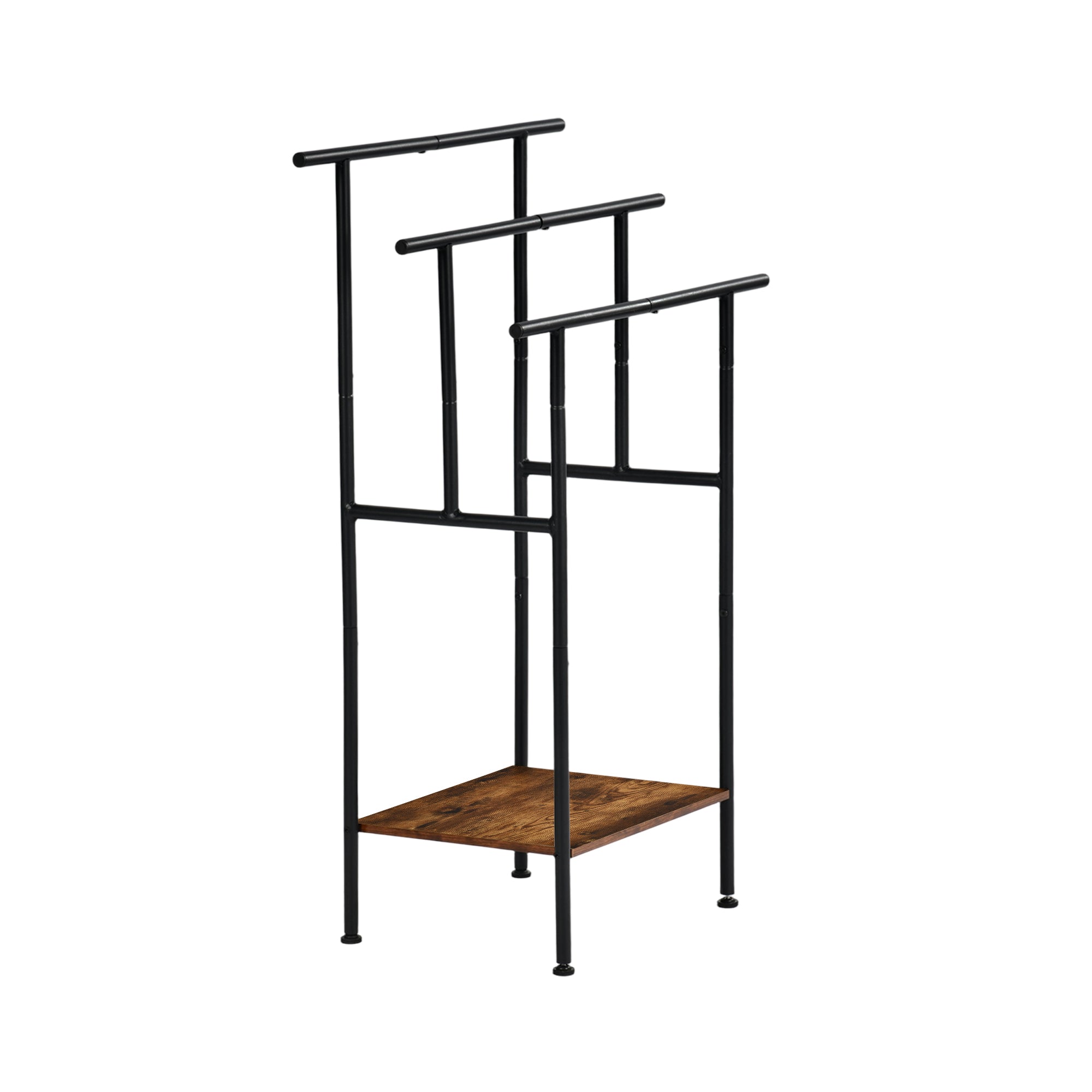 BALA Free Standing Towel Rack with Shelf 3 Bar Bathroom Towel Holder Black Metal Frame Rustic Brown