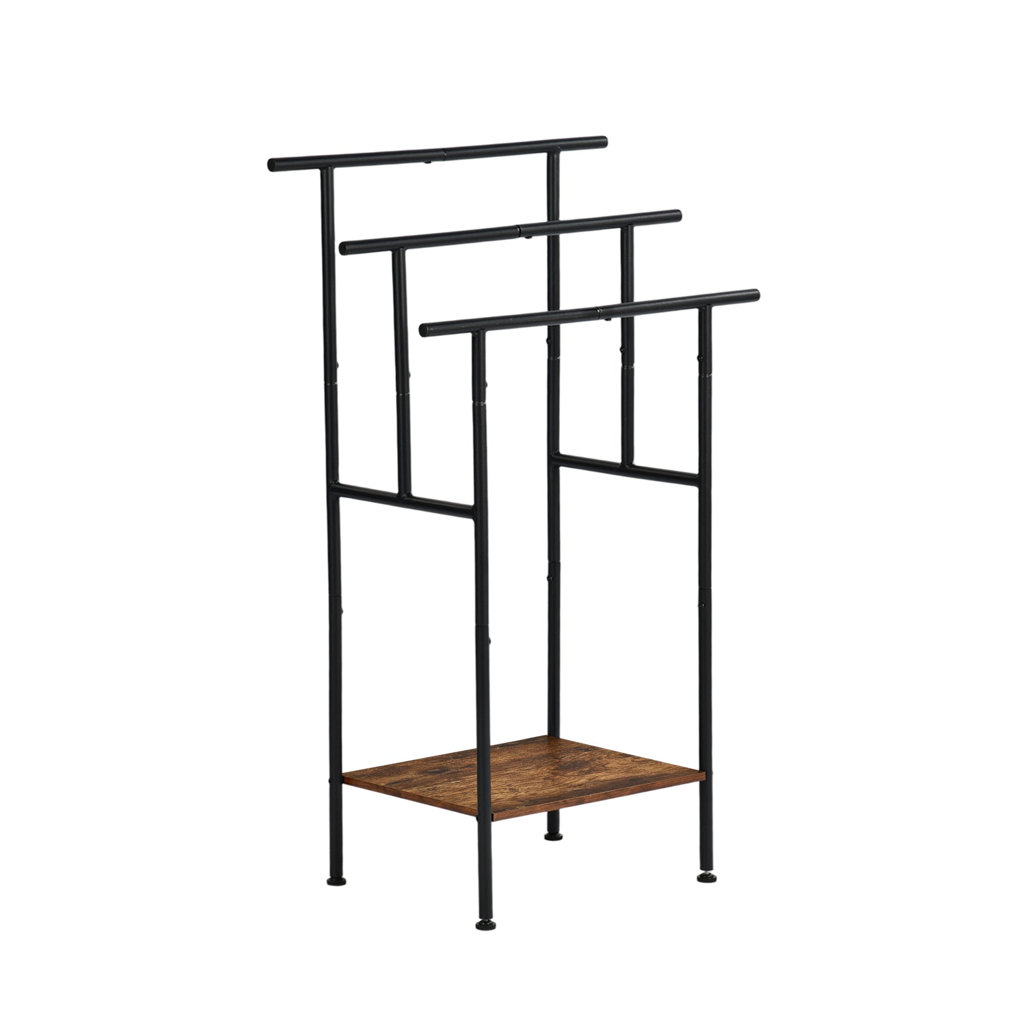 BALA Free Standing Towel Rack with Shelf 3 Bar Bathroom Towel Holder Black Metal Frame Rustic Brown