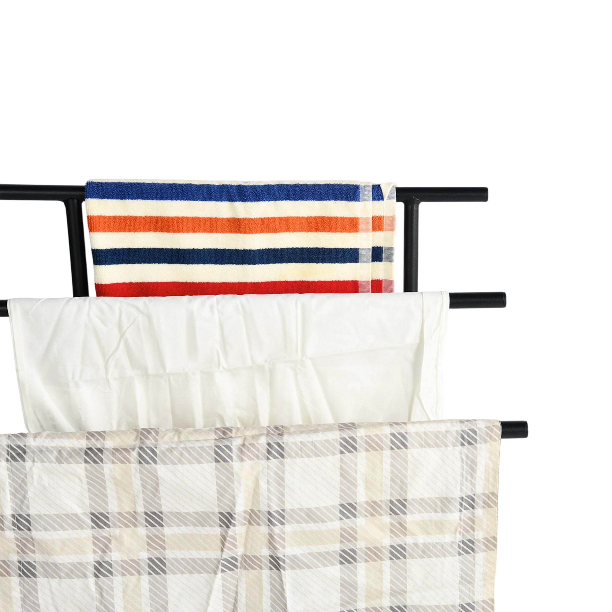 BALA Free Standing Towel Rack with Shelf 3 Bar Bathroom Towel Holder Black Metal Frame Rustic Brown