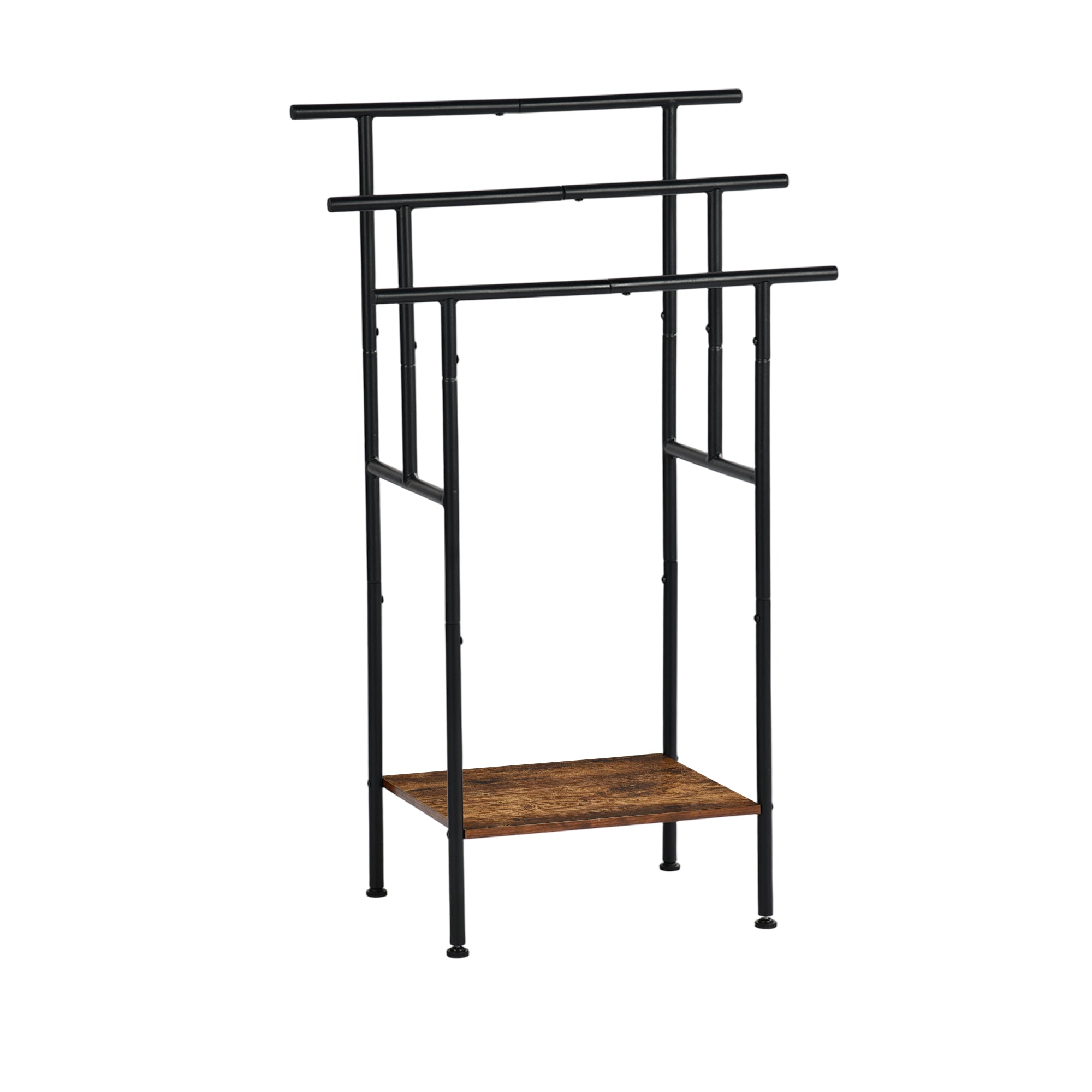 BALA Free Standing Towel Rack with Shelf 3 Bar Bathroom Towel Holder Black Metal Frame Rustic Brown