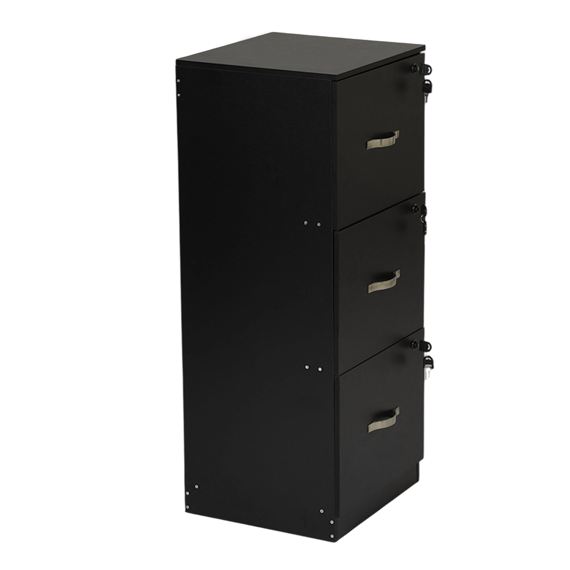 BRAUM 3 Drawer Locking File Cabinet, Black Metal Vertical Filing Cabinet with Keys for Home Office