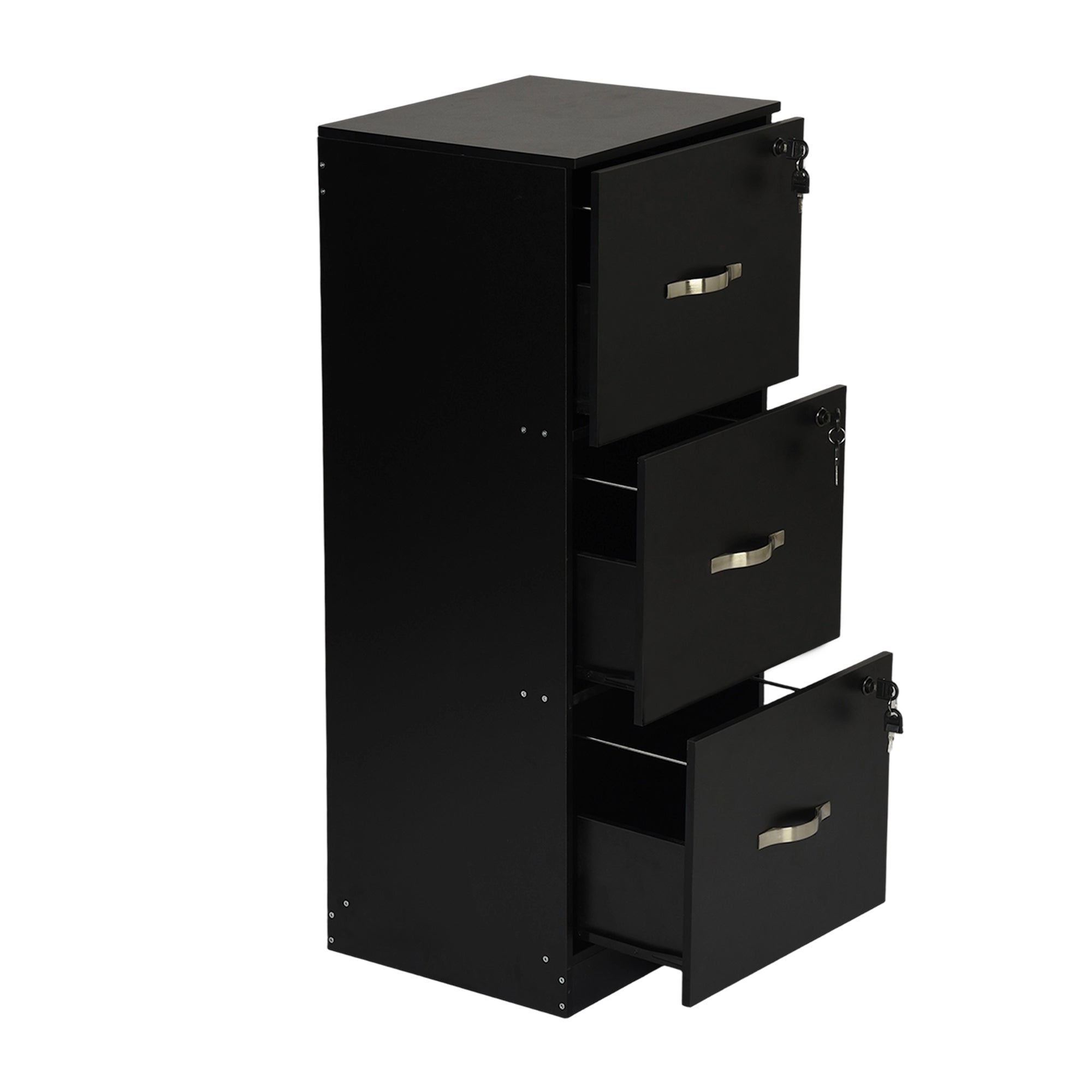 BRAUM 3 Drawer Locking File Cabinet, Black Metal Vertical Filing Cabinet with Keys for Home Office