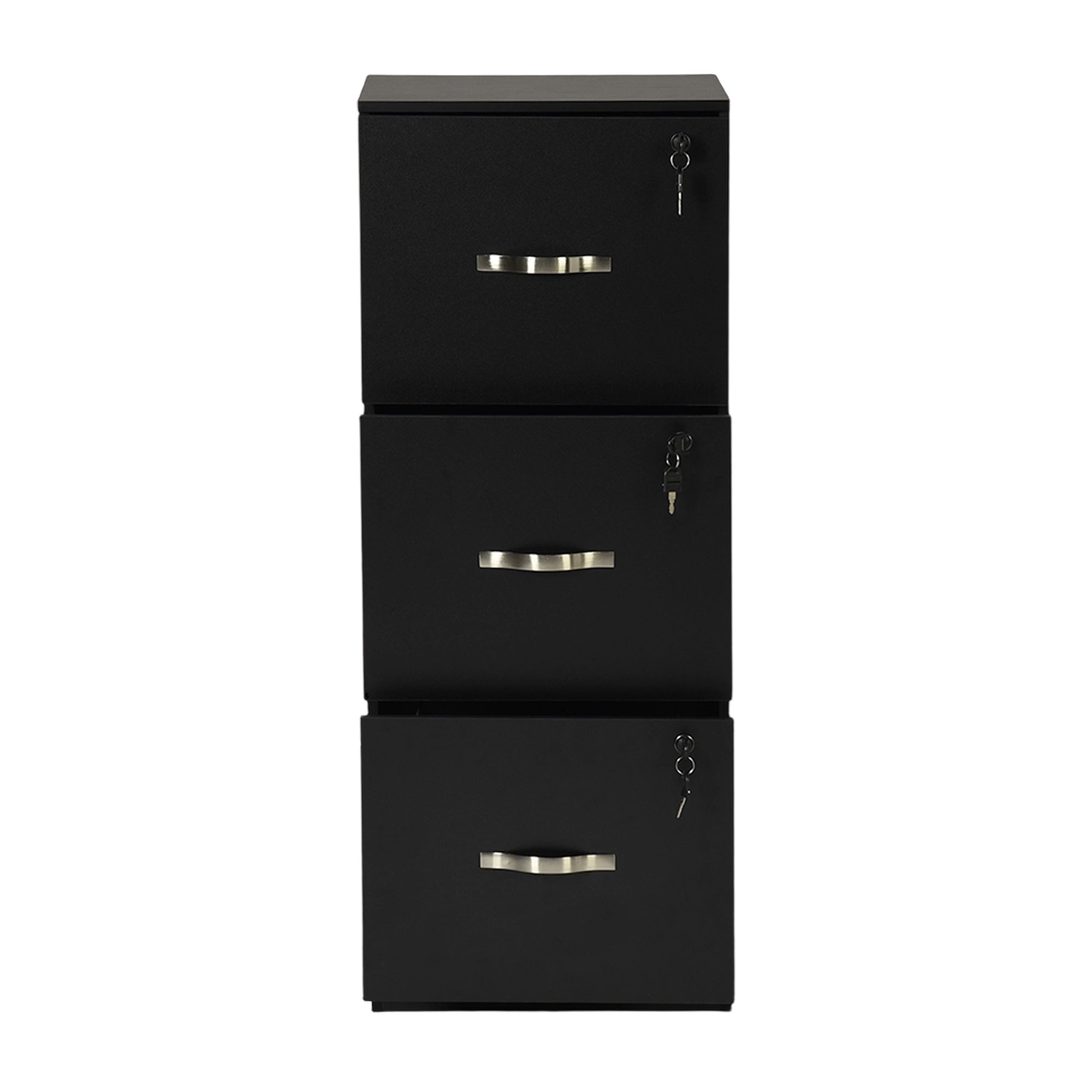 BRAUM 3 Drawer Locking File Cabinet, Black Metal Vertical Filing Cabinet with Keys for Home Office