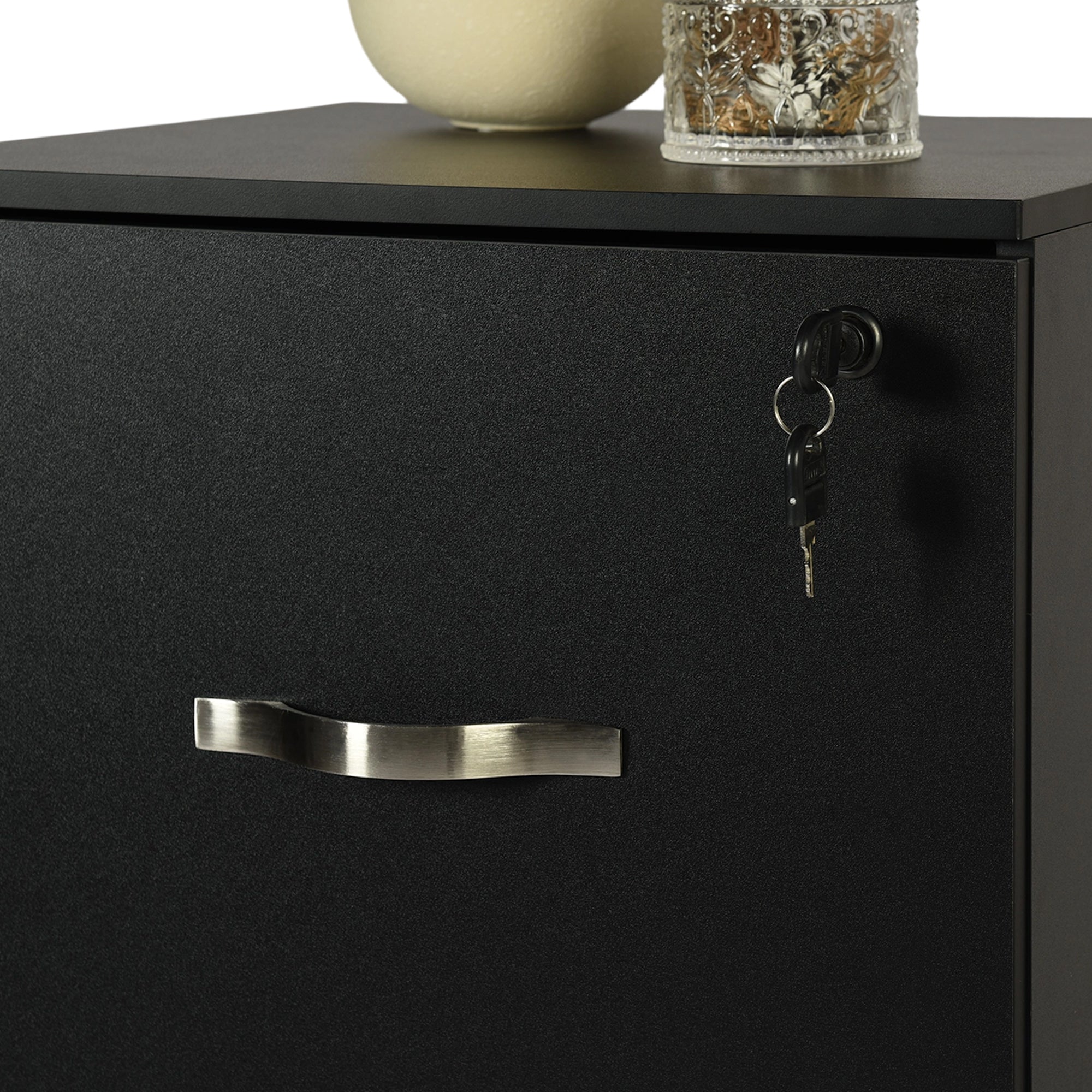 BRAUM 3 Drawer Locking File Cabinet, Black Metal Vertical Filing Cabinet with Keys for Home Office