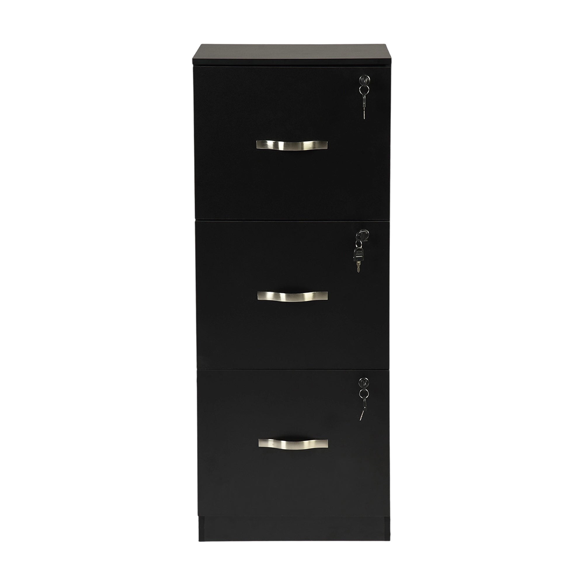 BRAUM 3 Drawer Locking File Cabinet, Black Metal Vertical Filing Cabinet with Keys for Home Office