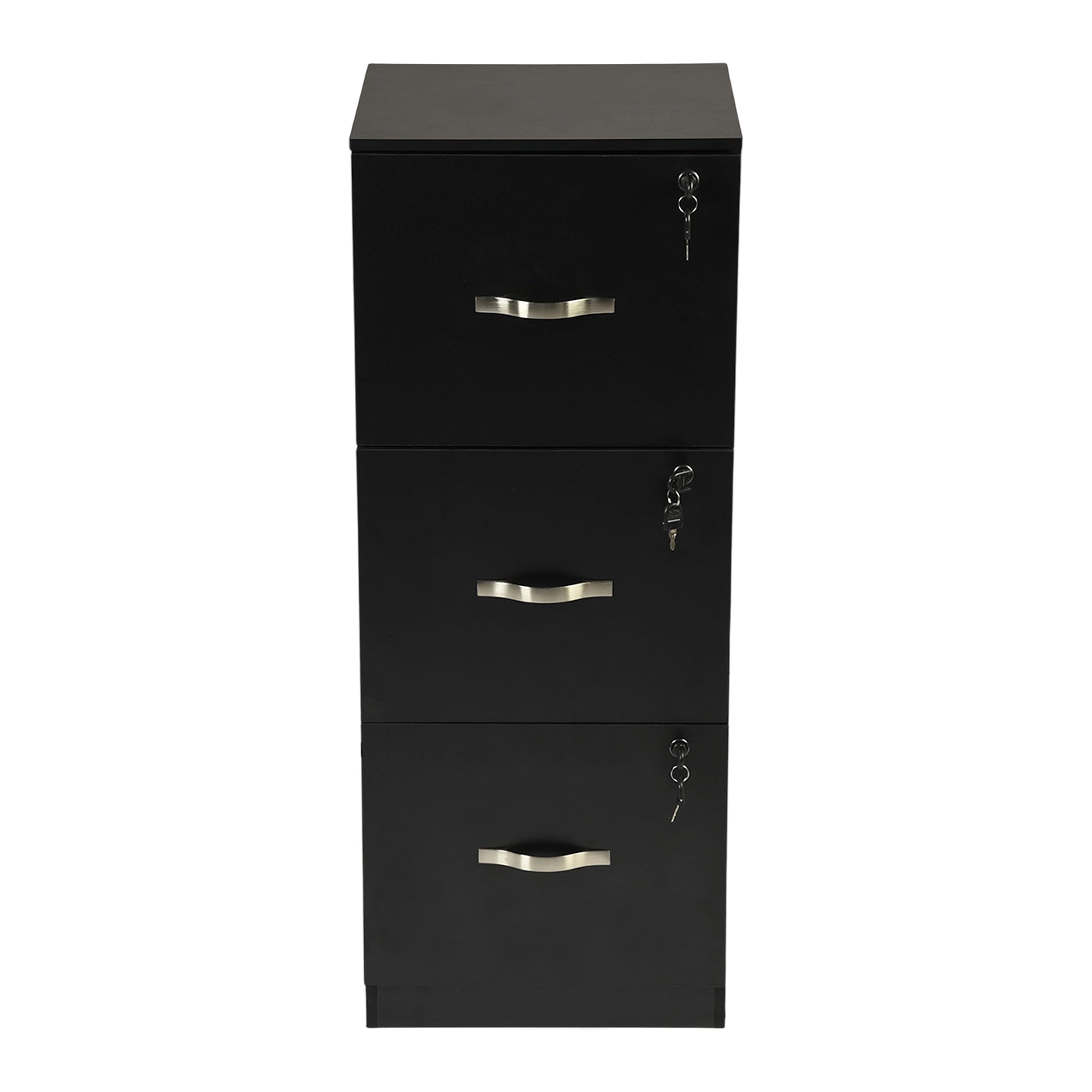 BRAUM 3 Drawer Locking File Cabinet, Black Metal Vertical Filing Cabinet with Keys for Home Office
