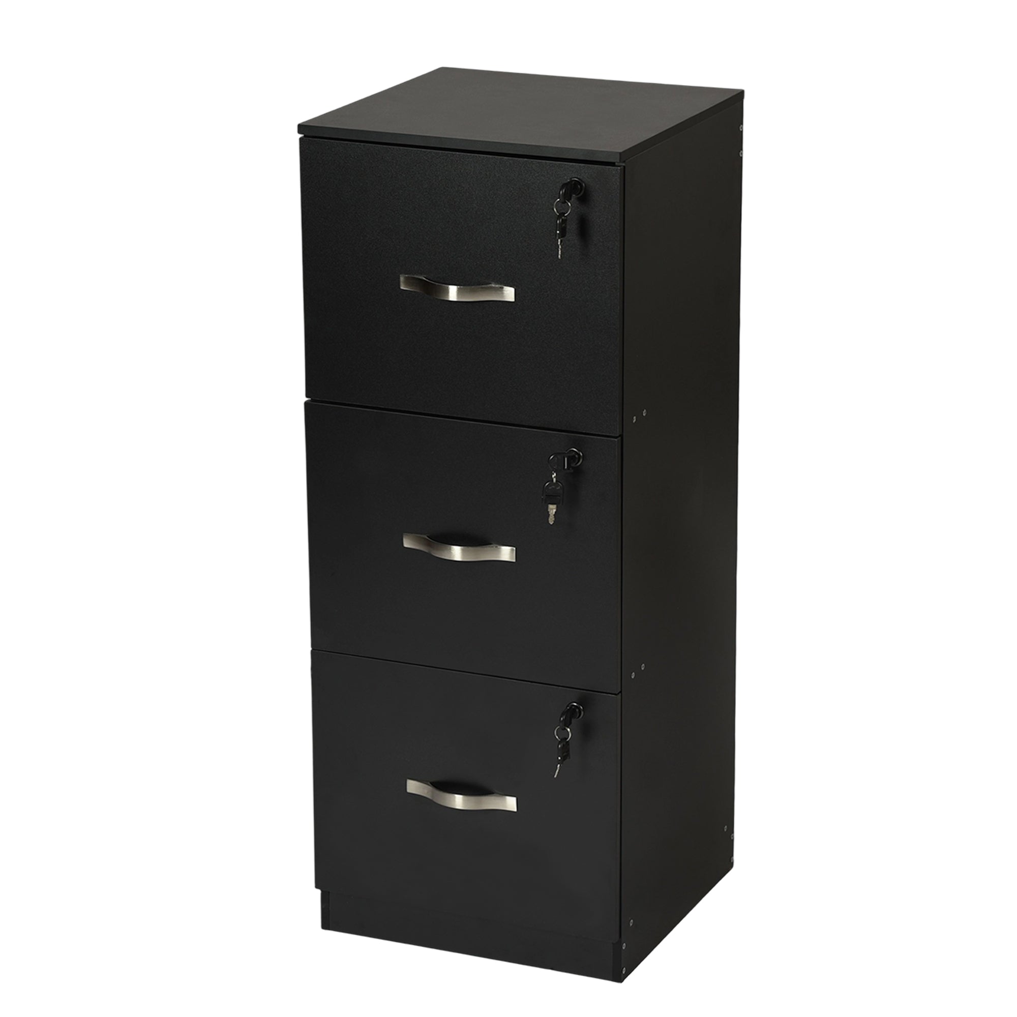BRAUM 3 Drawer Locking File Cabinet, Black Metal Vertical Filing Cabinet with Keys for Home Office