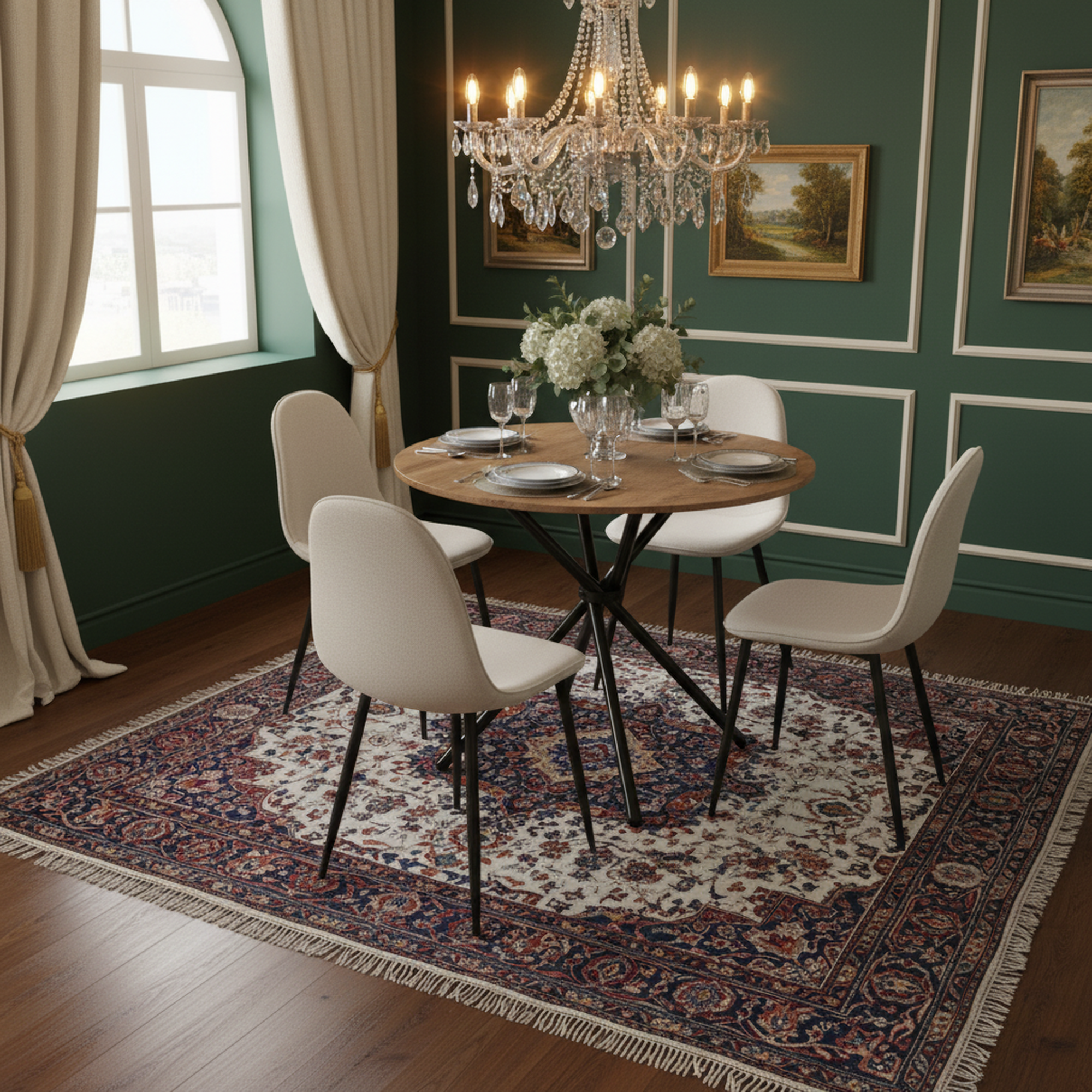 Fontana 5 Piece Oak Dining Table Set with 4 Charlton Upholstered Chairs