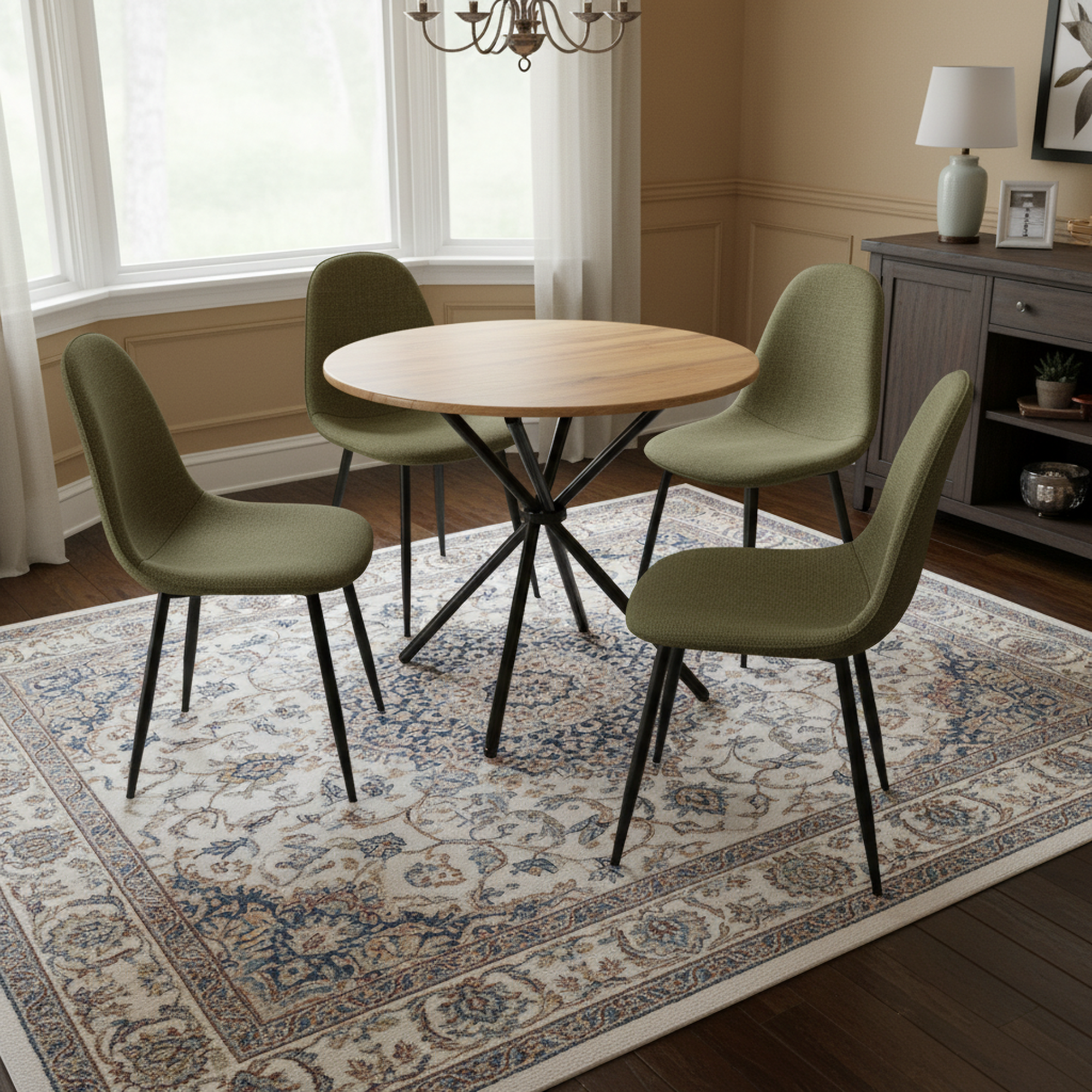 Fontana 5 Piece Oak Dining Table Set with 4 Charlton Upholstered Chairs