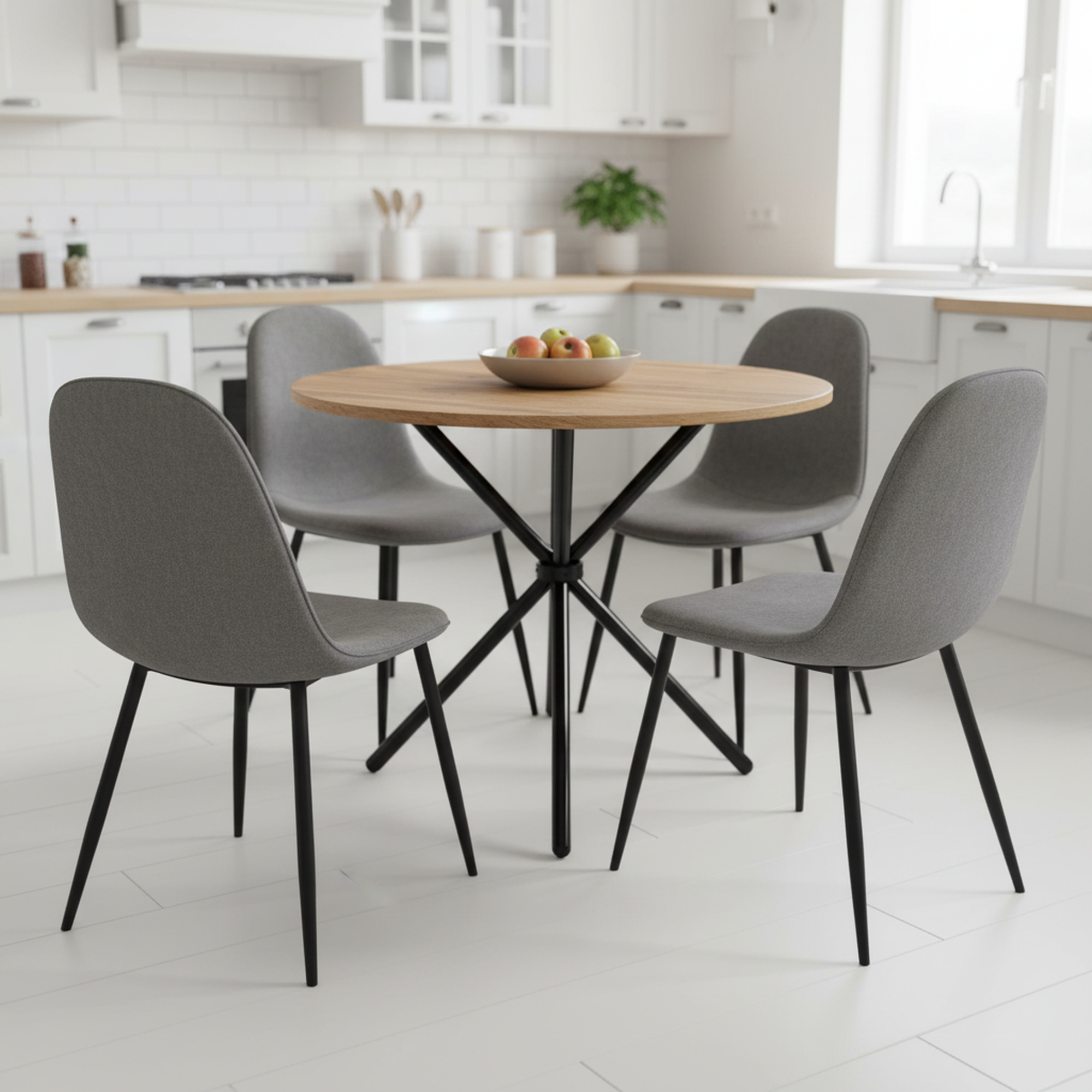 Fontana 5 Piece Oak Dining Table Set with 4 Charlton Upholstered Chairs