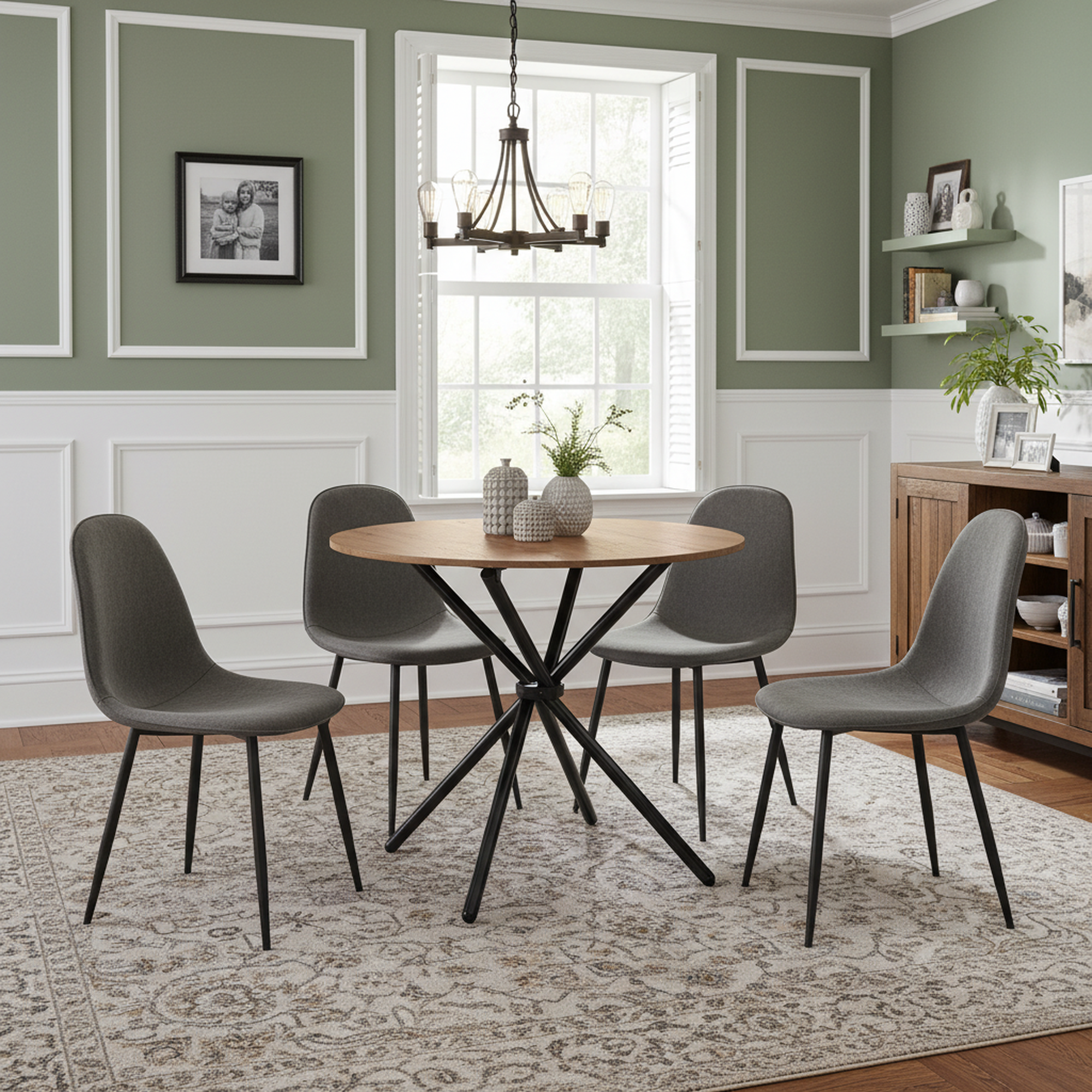Fontana 5 Piece Oak Dining Table Set with 4 Charlton Upholstered Chairs