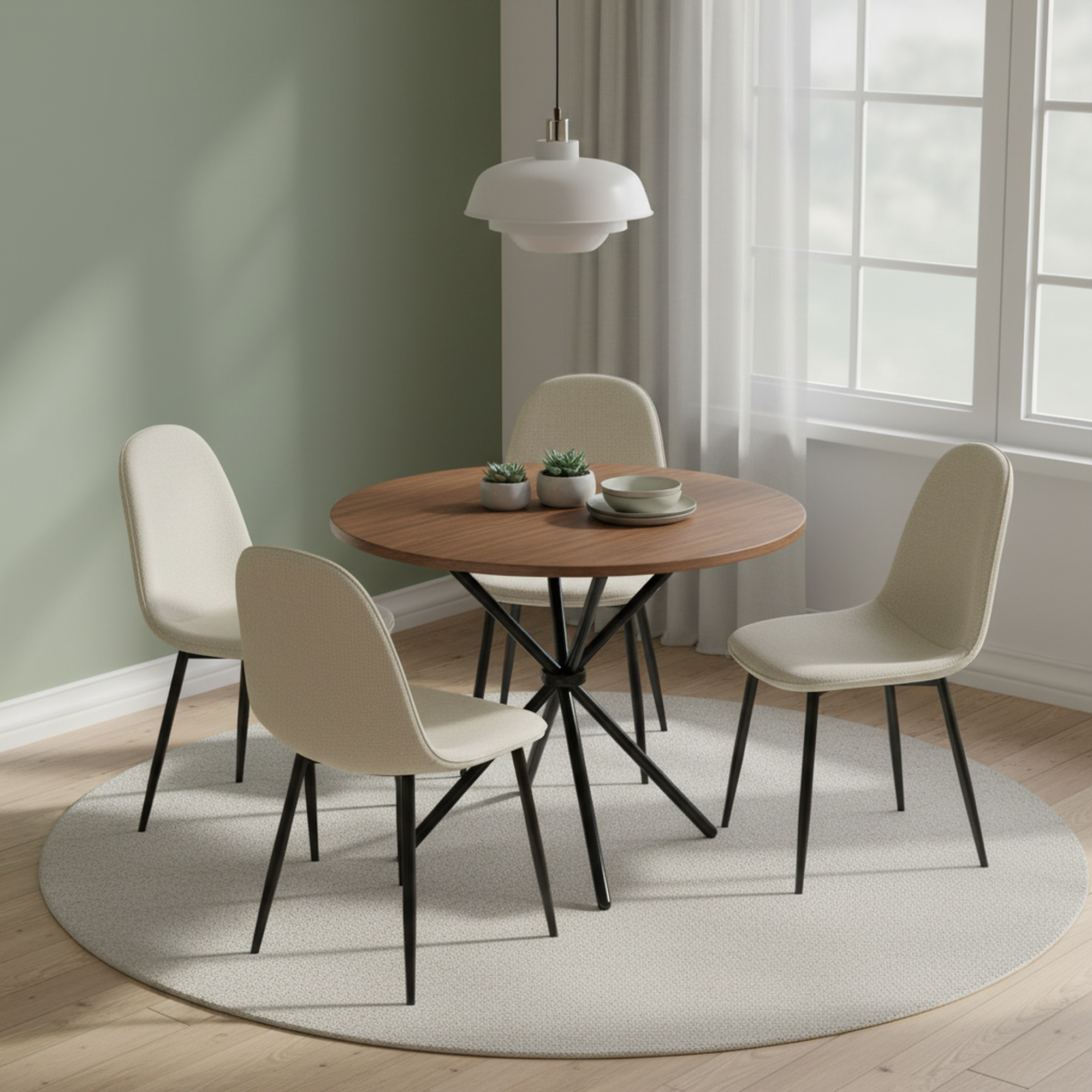 Fontana 5 Piece Oak Dining Table Set with 4 Charlton Upholstered Chairs