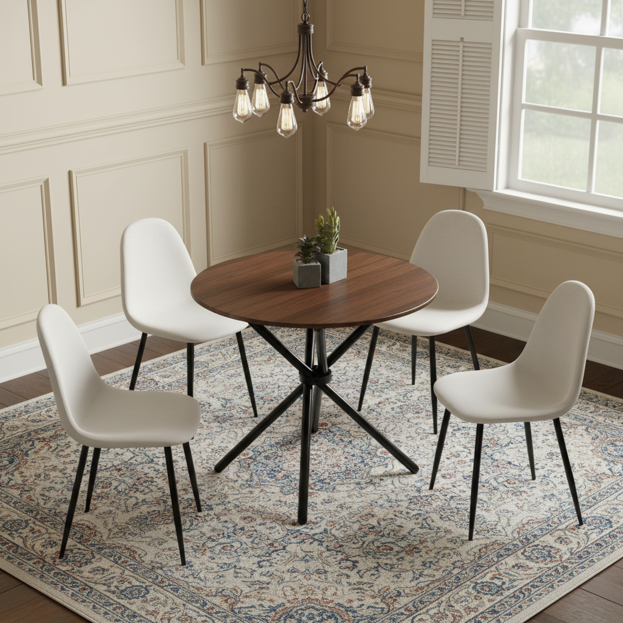 Fontana 5 Piece Brown Dining Table Set with 4 Charlton Upholstered Chairs