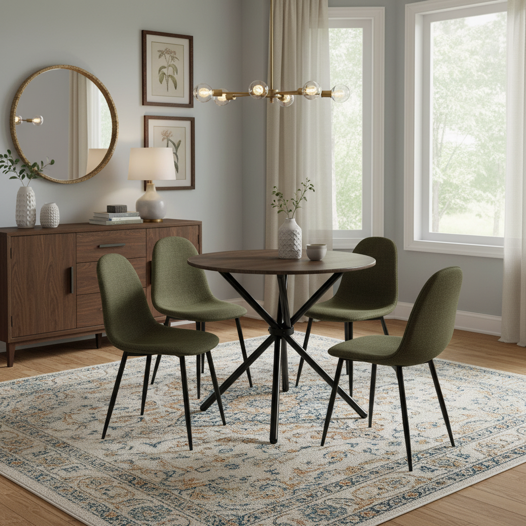 Fontana 5 Piece Brown Dining Table Set with 4 Charlton Upholstered Chairs