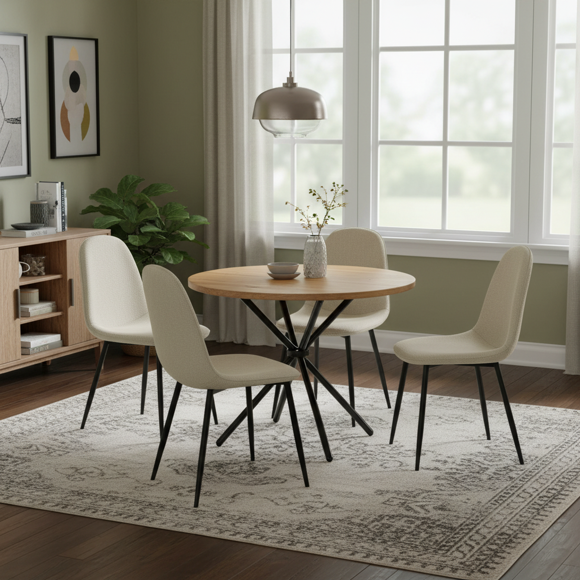 Fontana 5 Piece Oak Dining Table Set with 4 Charlton Upholstered Chairs