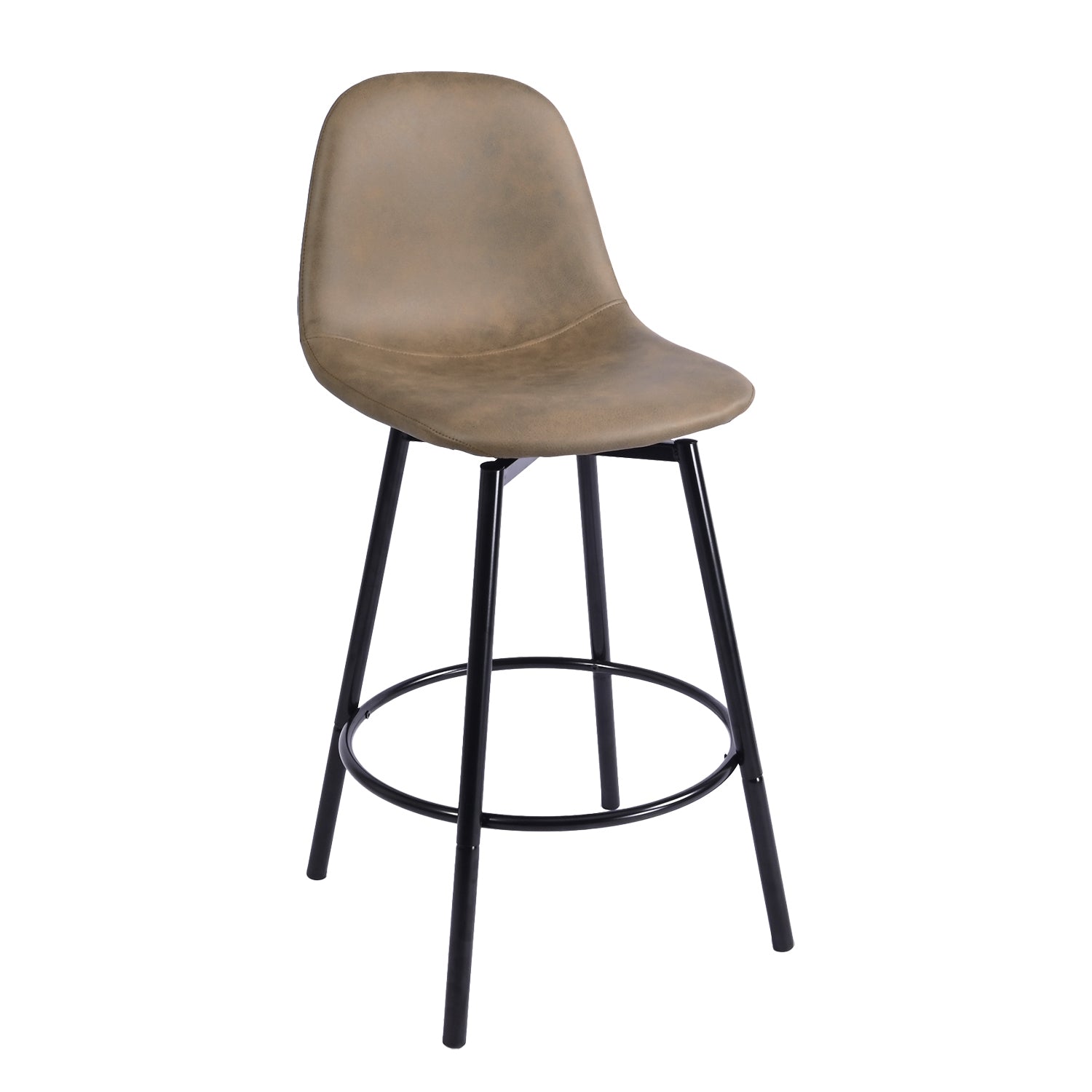 Char Set of 2 Modern Faux Leather Swivel Counter Stools Brown