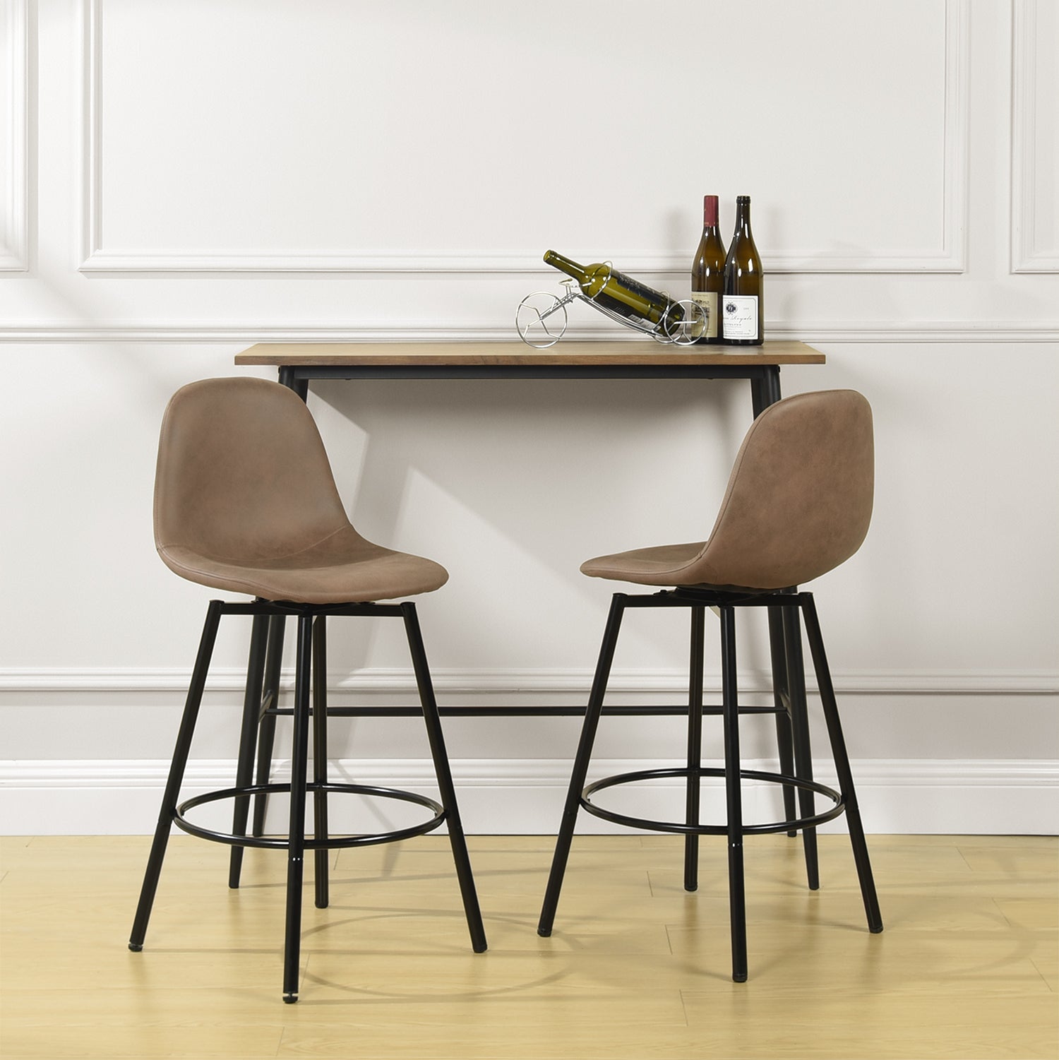 Char Set of 2 Modern Faux Leather Swivel Counter Stools Brown
