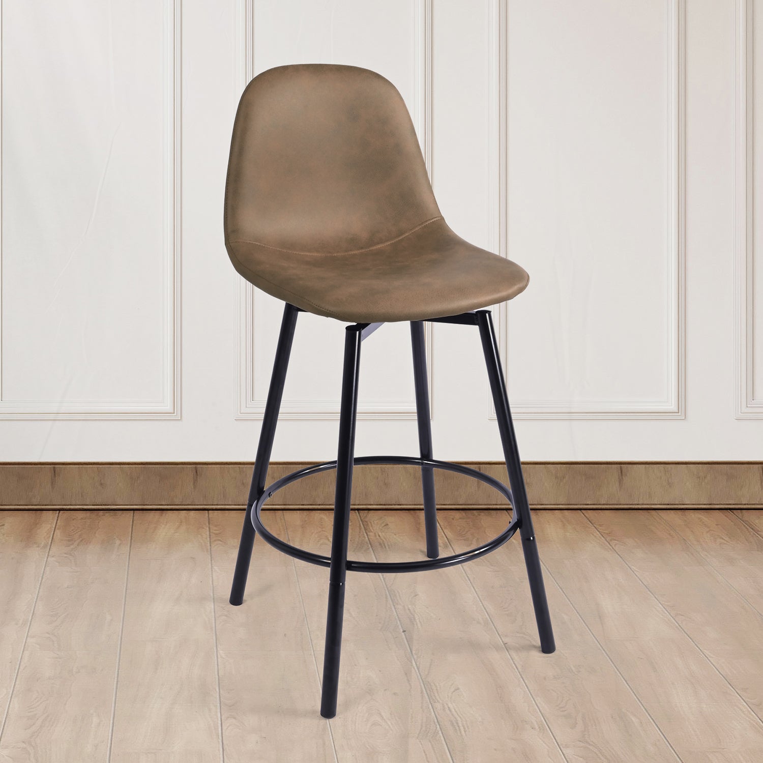 Char Set of 2 Modern Faux Leather Swivel Counter Stools Brown