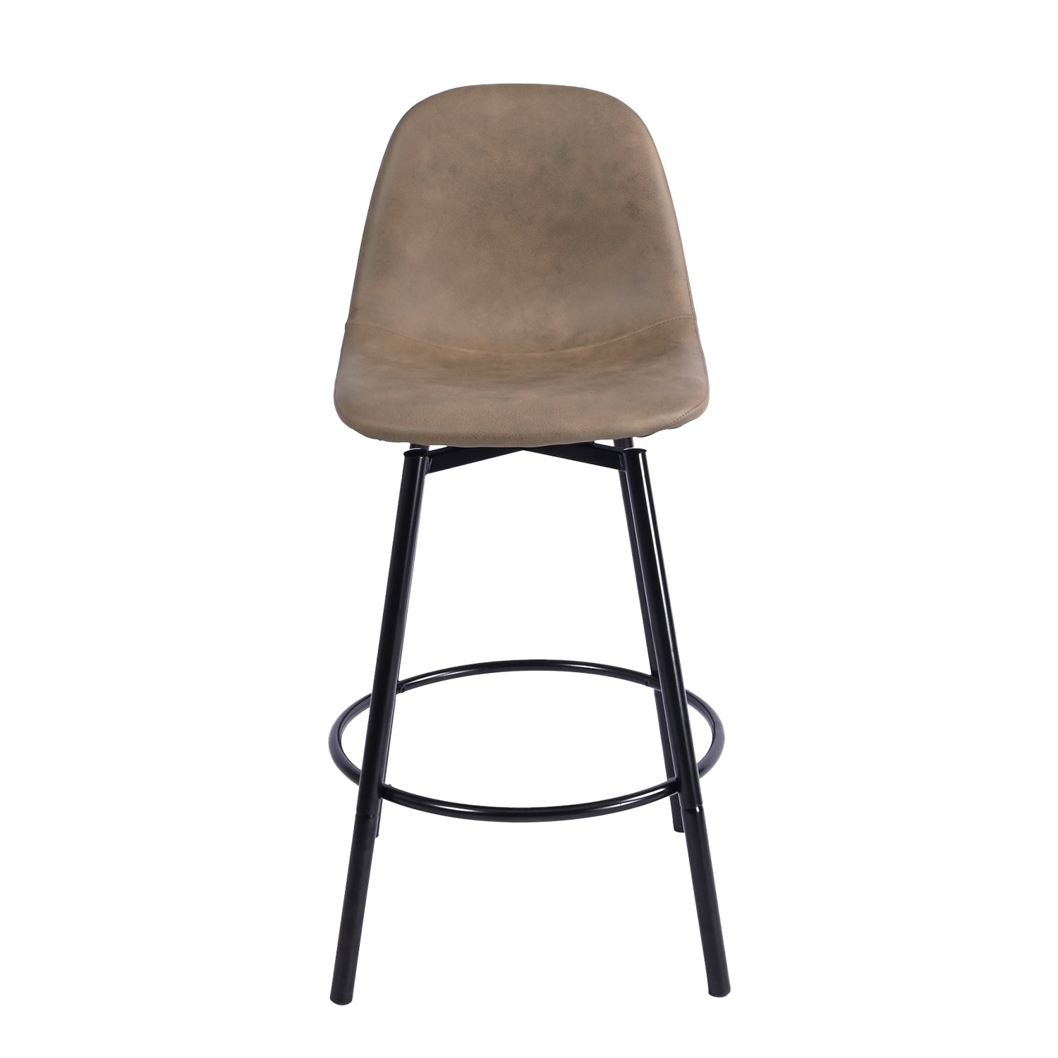 Char Set of 2 Modern Faux Leather Swivel Counter Stools Brown