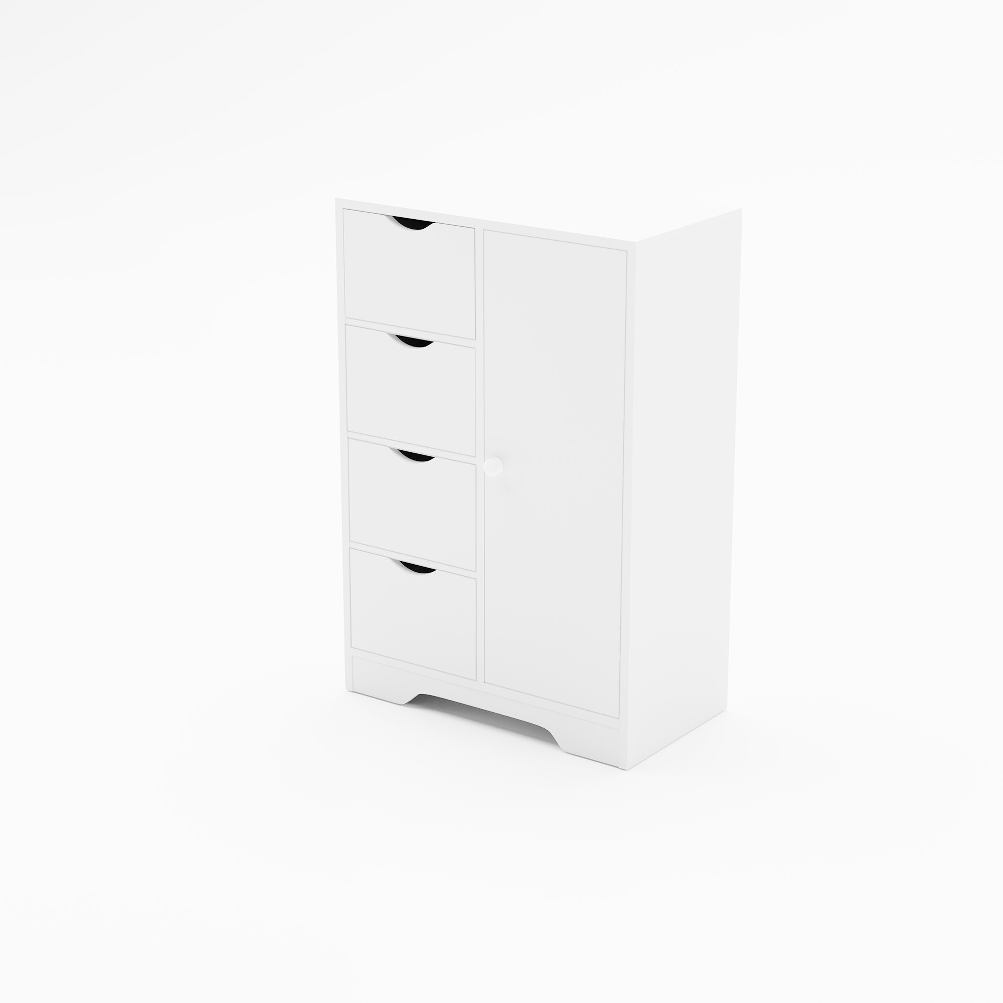 COLIN White Storage Cabinet, 32.2” Tall Floor Cabinet with 4 Drawers and Side Door, 21.8” W x 11.8” D, Small Bathroom or Bedroom Organizer