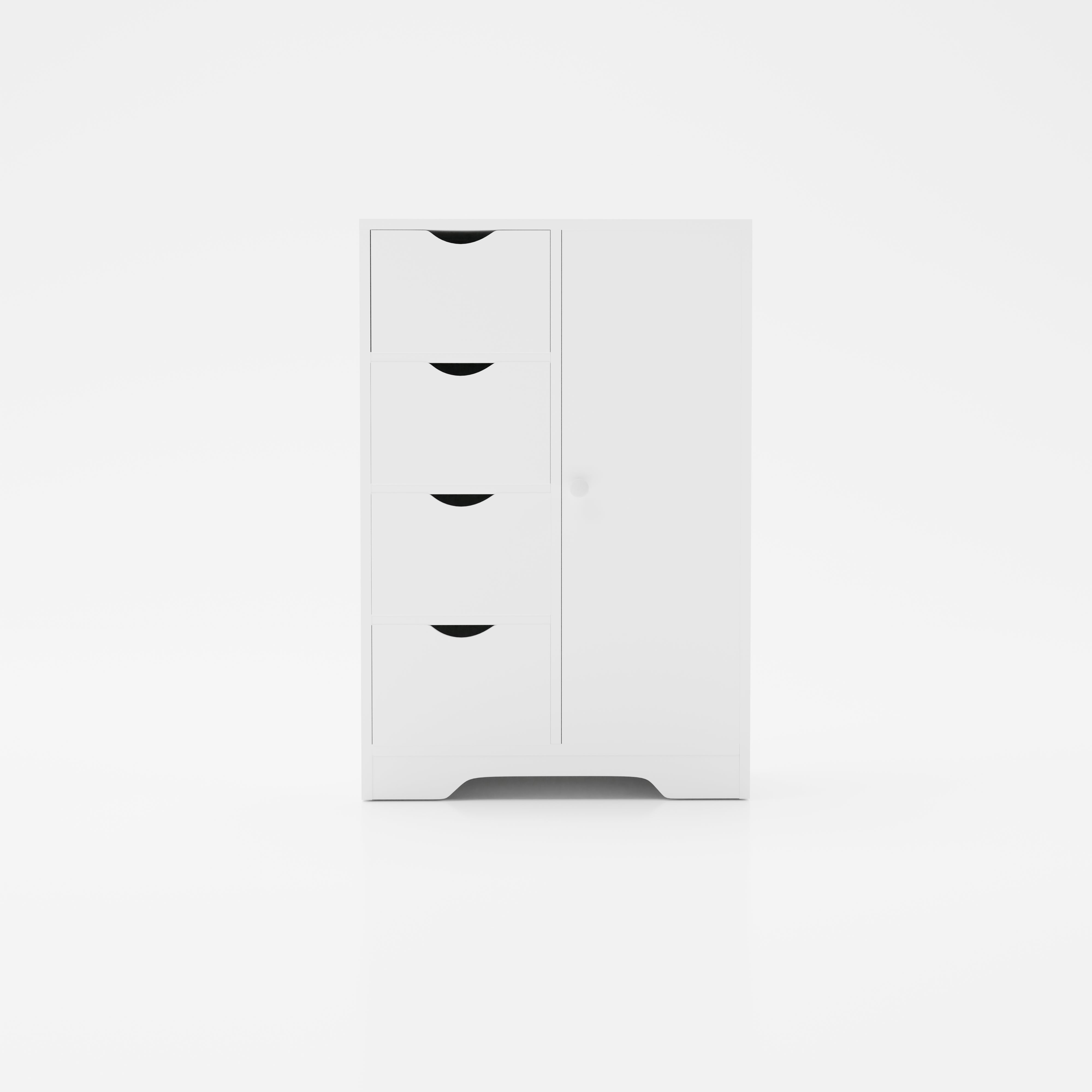 COLIN White Storage Cabinet, 32.2” Tall Floor Cabinet with 4 Drawers and Side Door, 21.8” W x 11.8” D, Small Bathroom or Bedroom Organizer