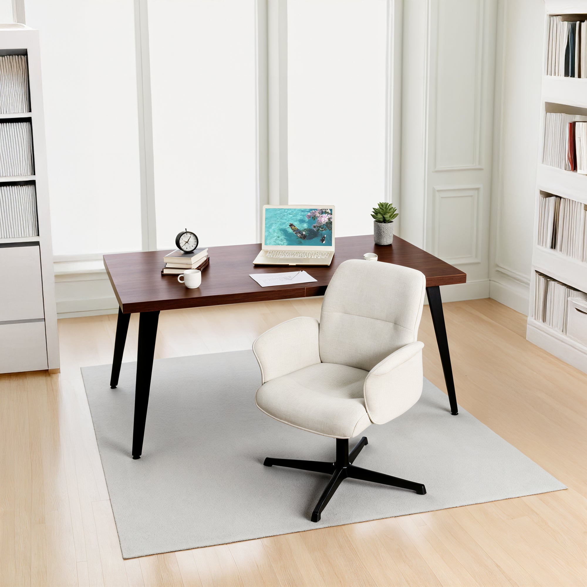 Thomasina Adjustable Office Chair in Beige & Suede Brown