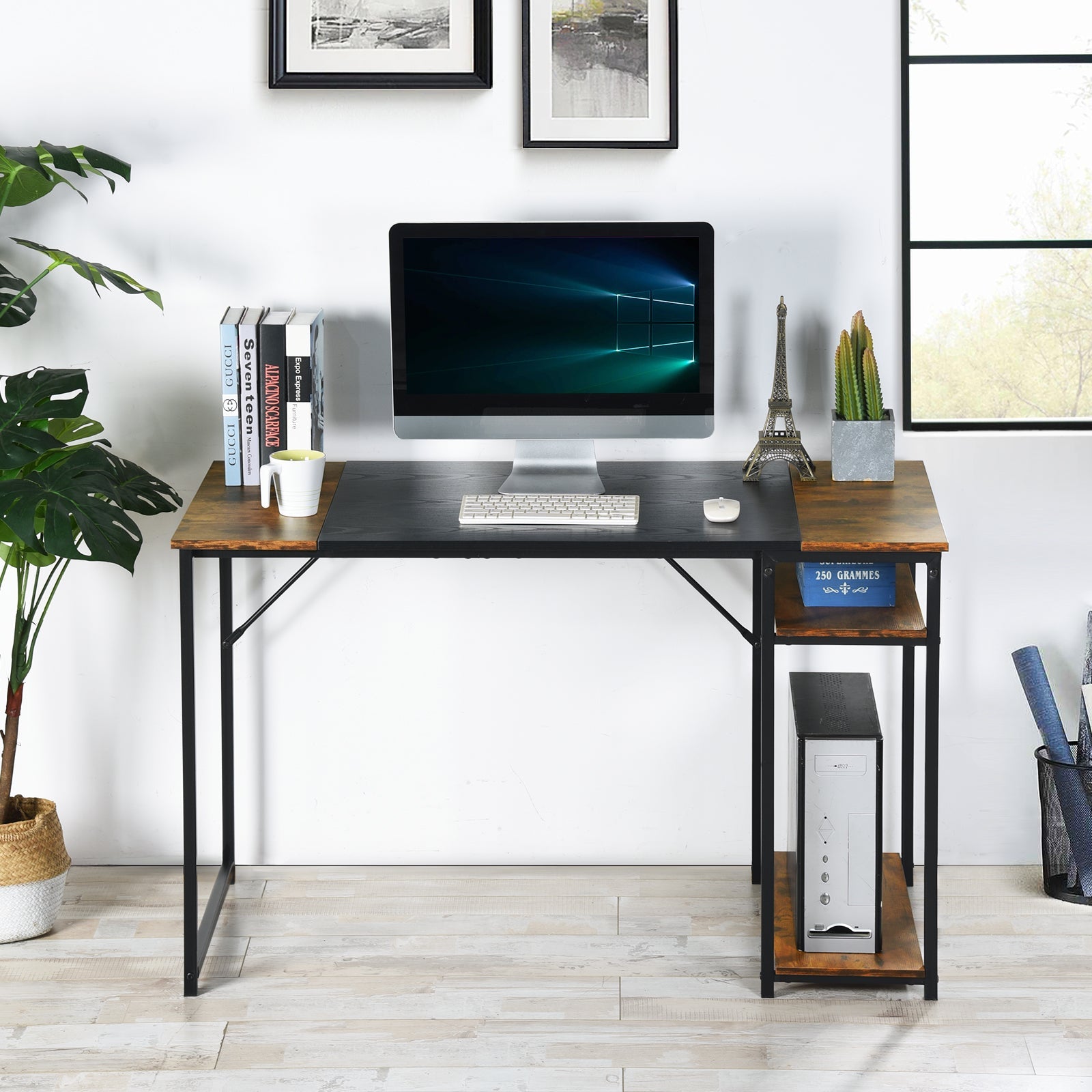 Dembe Wooden top Computer Desk with open shelves