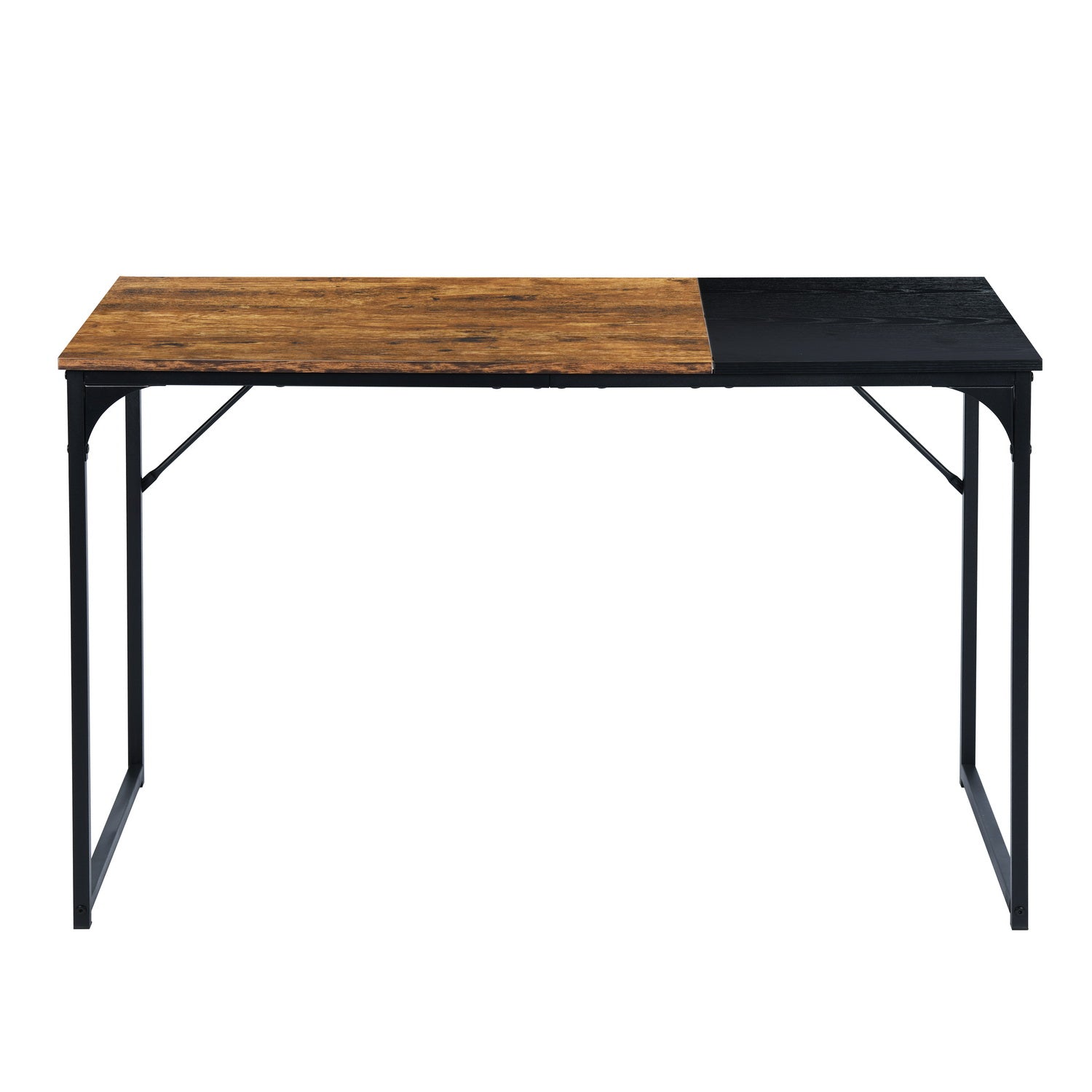 Dembe Two Tone Writing Desk, Rustic Brown and Black, Metal Frame Computer Desk for Home Office