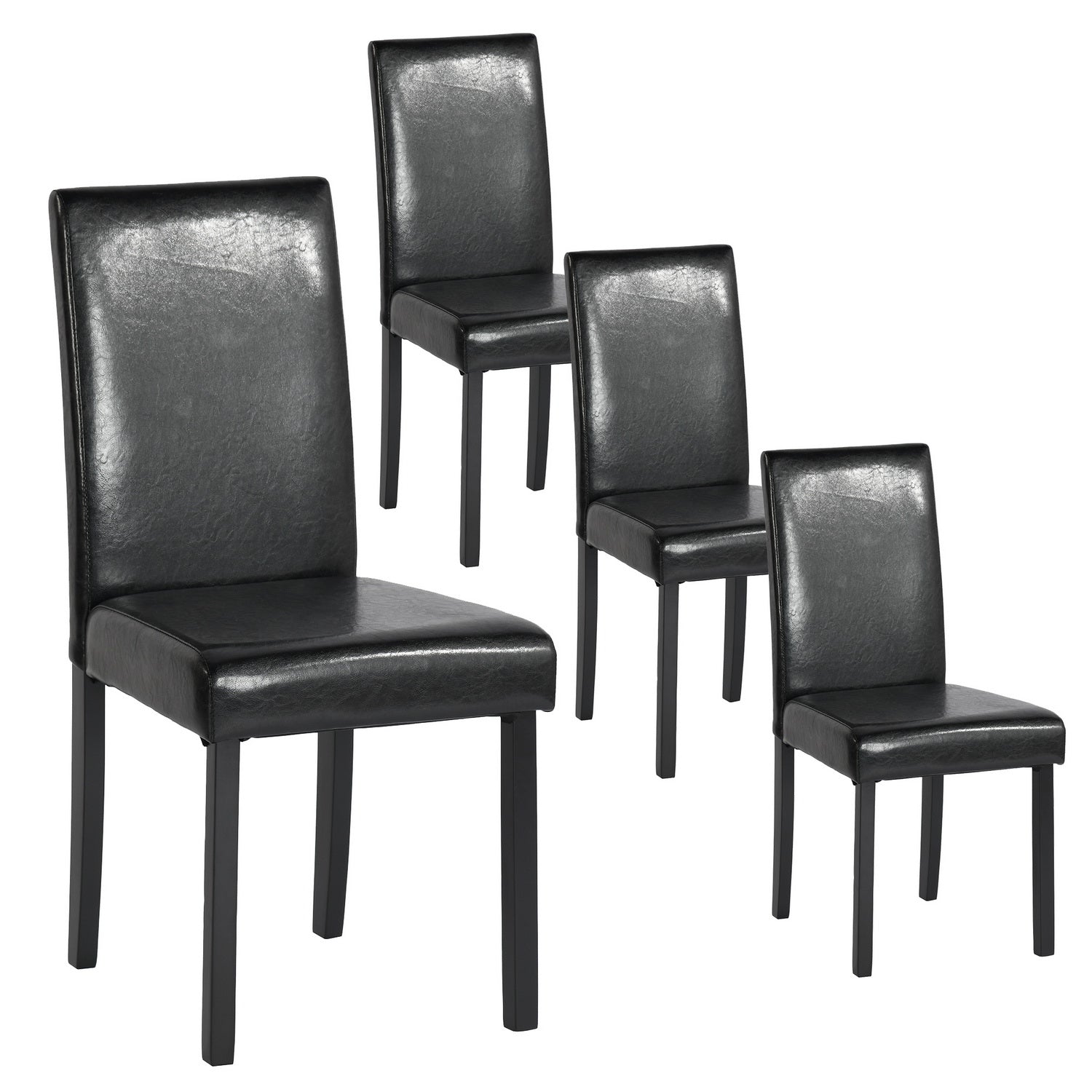 Suede black dining chair with wooden legs, featuring button-tufted upholstery, set of 4.