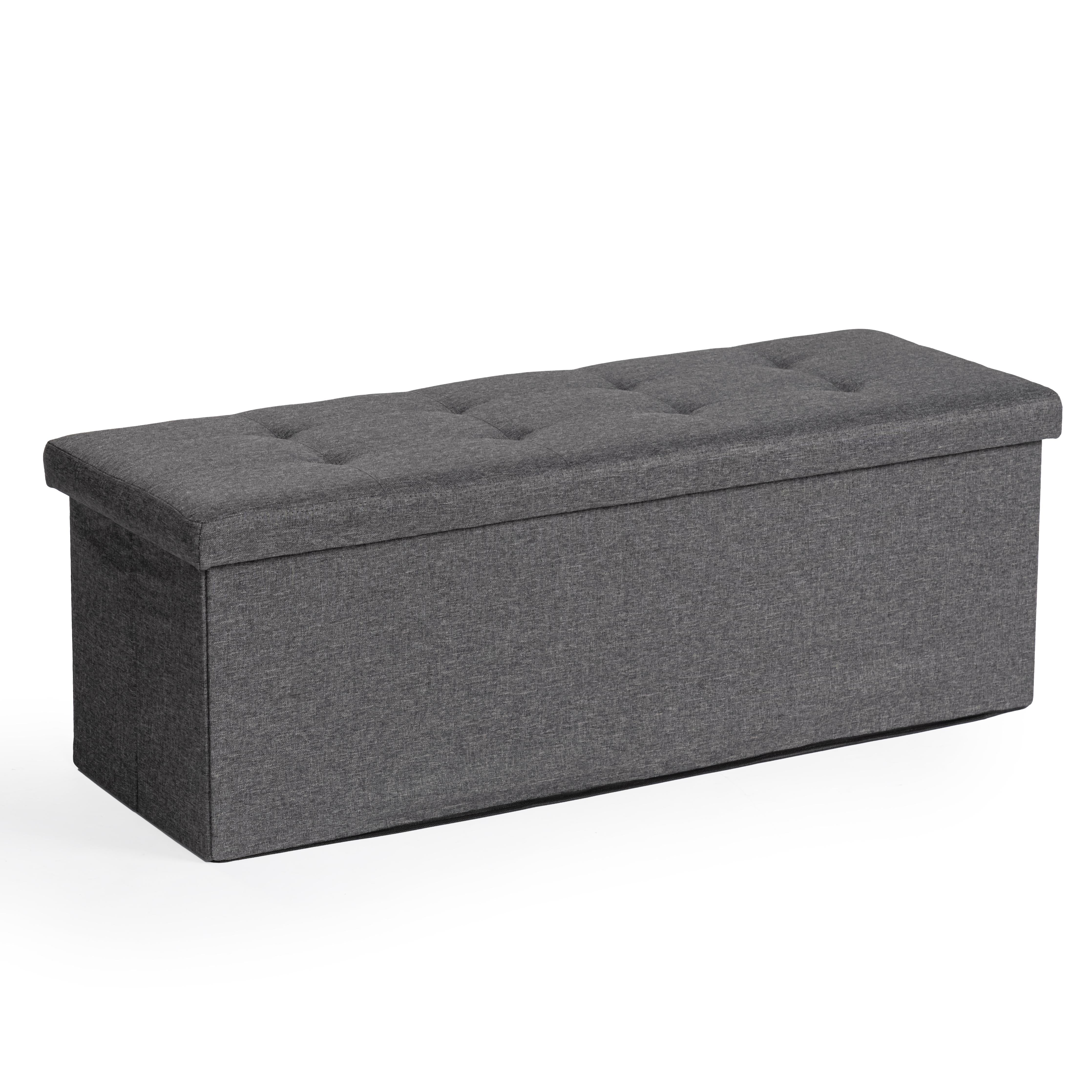 folding bench with storage function-space-saving design-versatile seating for any room at home-grey fabric upholstery