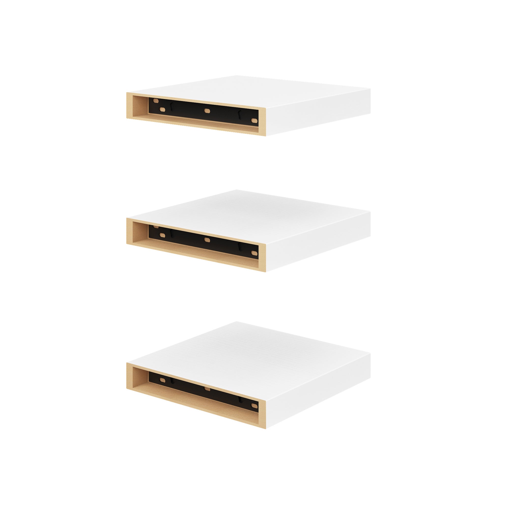 FAAS 8 Inch Floating Shelves Set of 3 White Wood Wall Shelves with Hidden Brackets for Bedroom Living Room Bathroom
