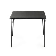 fern square folding dining table - black faux leather top - black metal legs game table modern style