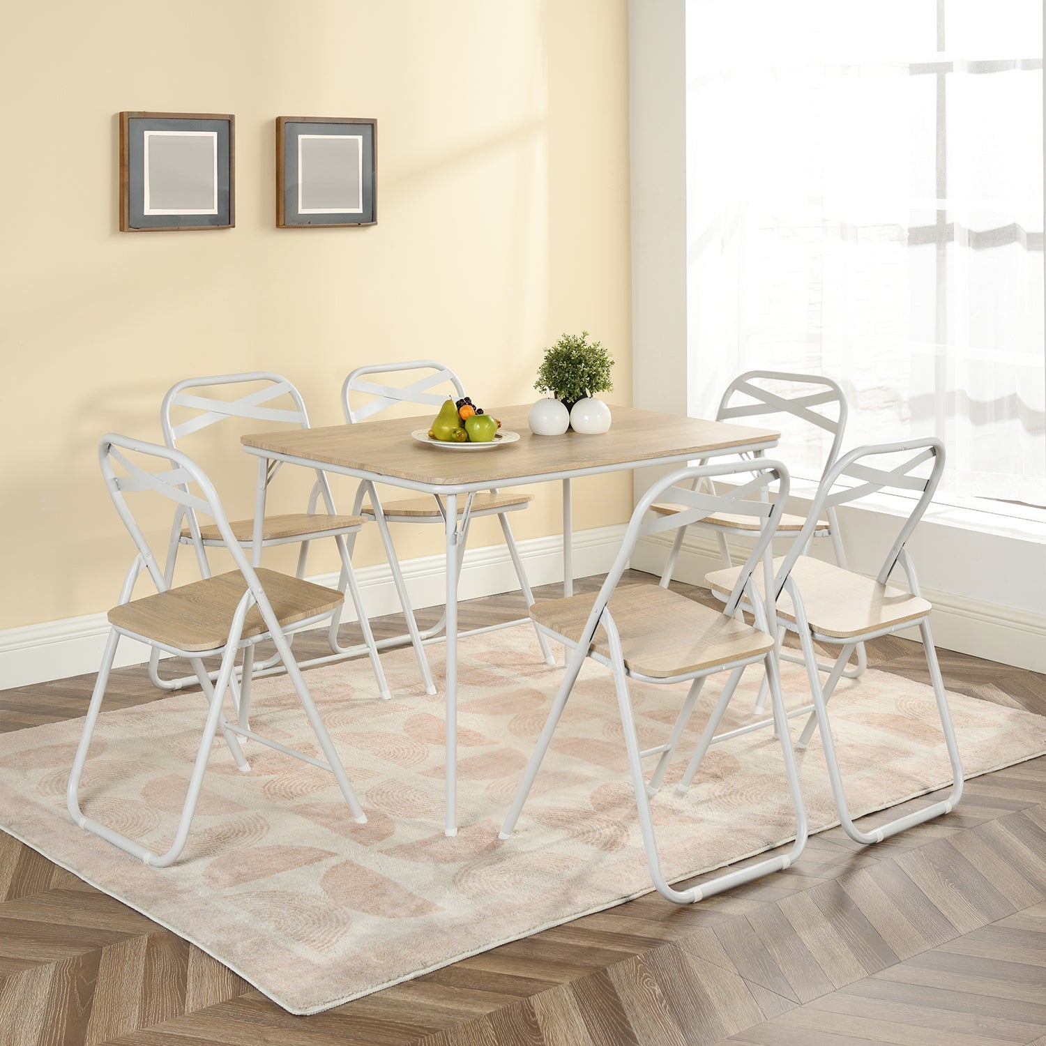 White beechwood dining chair with a classic design, ideal for kitchen and dining spaces, set of 6.