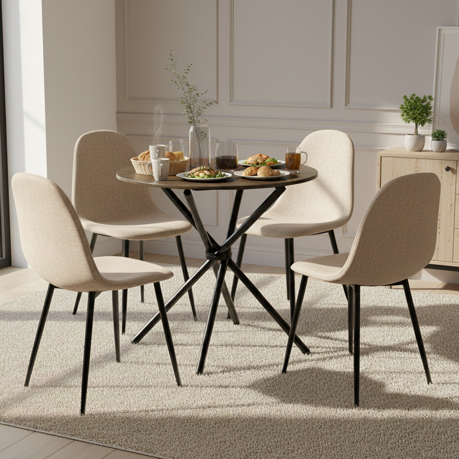 Fontana 5 Piece Brown Dining Table Set with 4 Charlton Upholstered Chairs