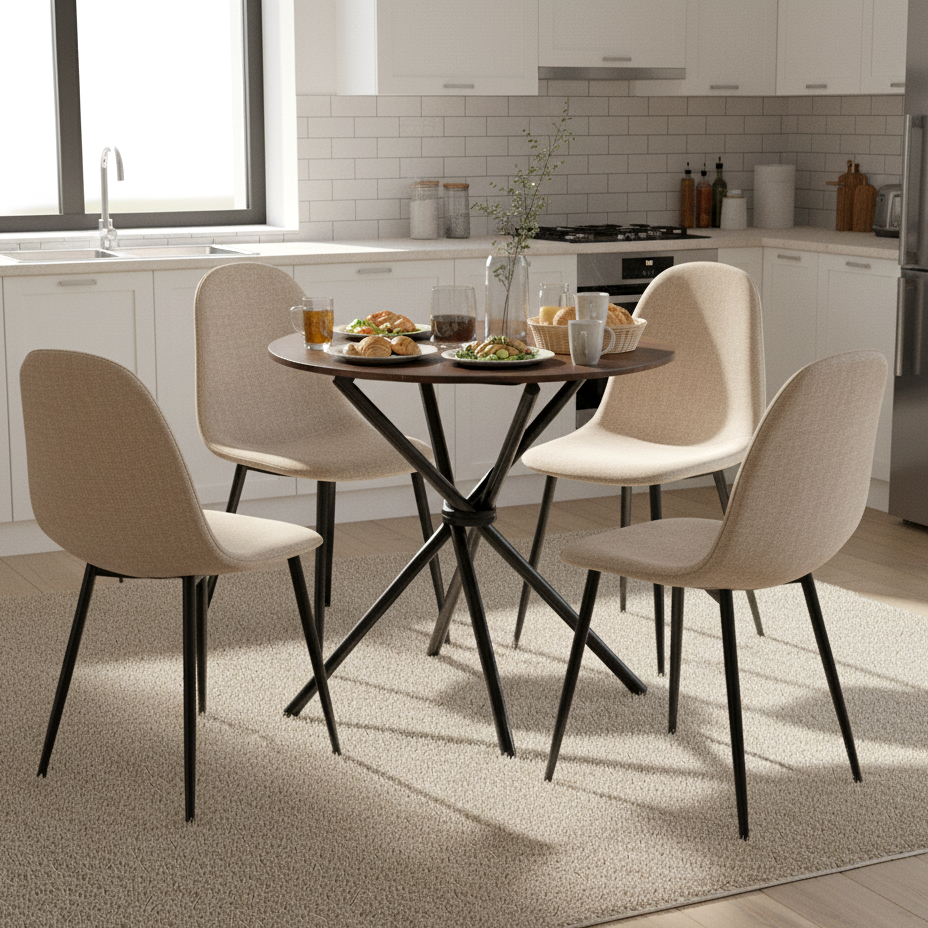 Fontana 5 Piece Brown Dining Table Set with 4 Charlton Upholstered Chairs