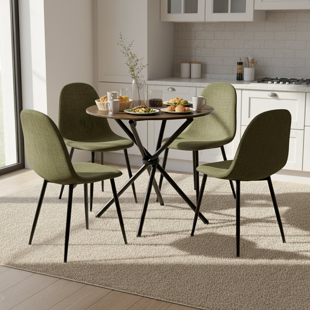 Fontana 5 Piece Brown Dining Table Set with 4 Charlton Upholstered Chairs