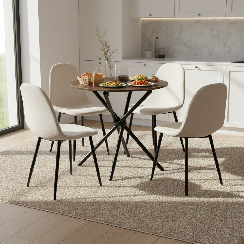 Fontana 5 Piece Brown Dining Table Set with 4 Charlton Upholstered Chairs