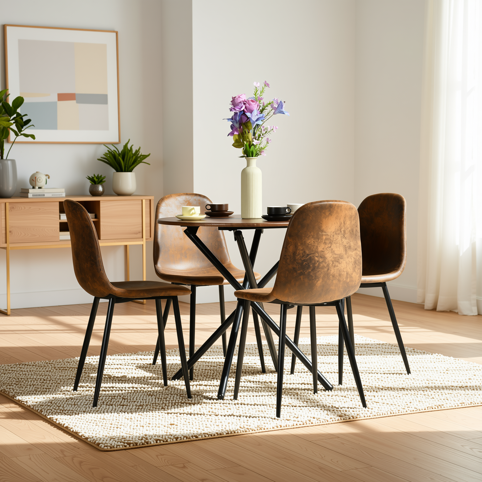 Fontana 5 Piece Brown Dining Table Set with 4 Charlton Upholstered Chairs