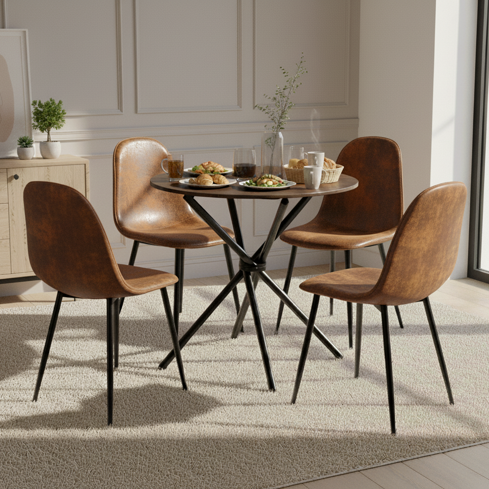 Fontana 5 Piece Brown Dining Table Set with 4 Charlton Upholstered Chairs