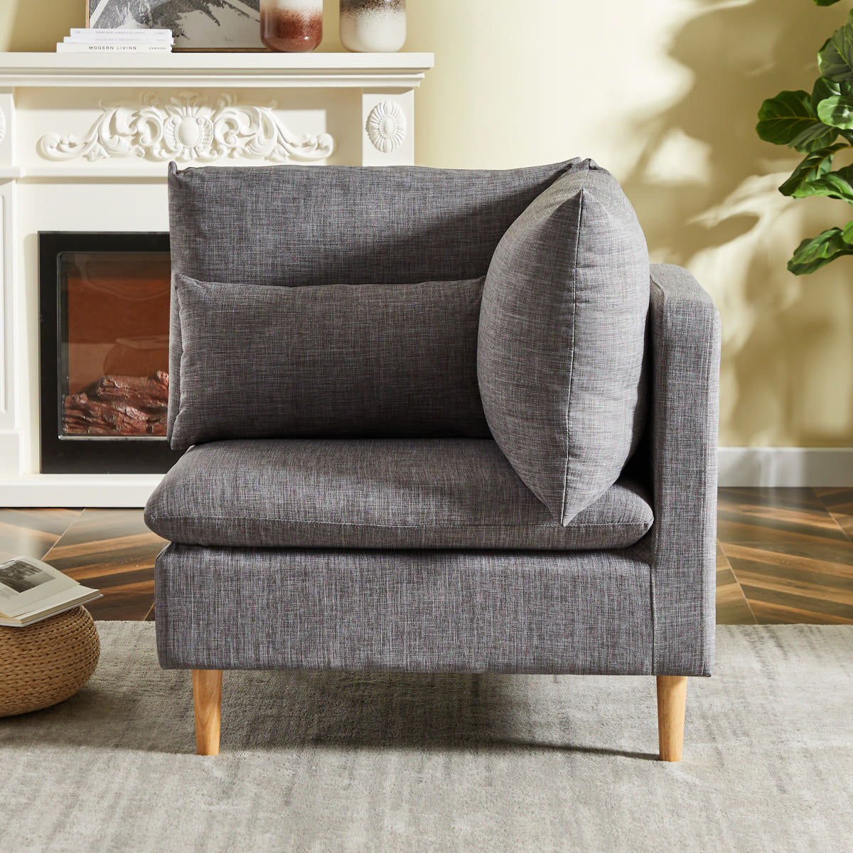 Edeline Grey Fabric Accent Chair with Pillows - Homy Casa