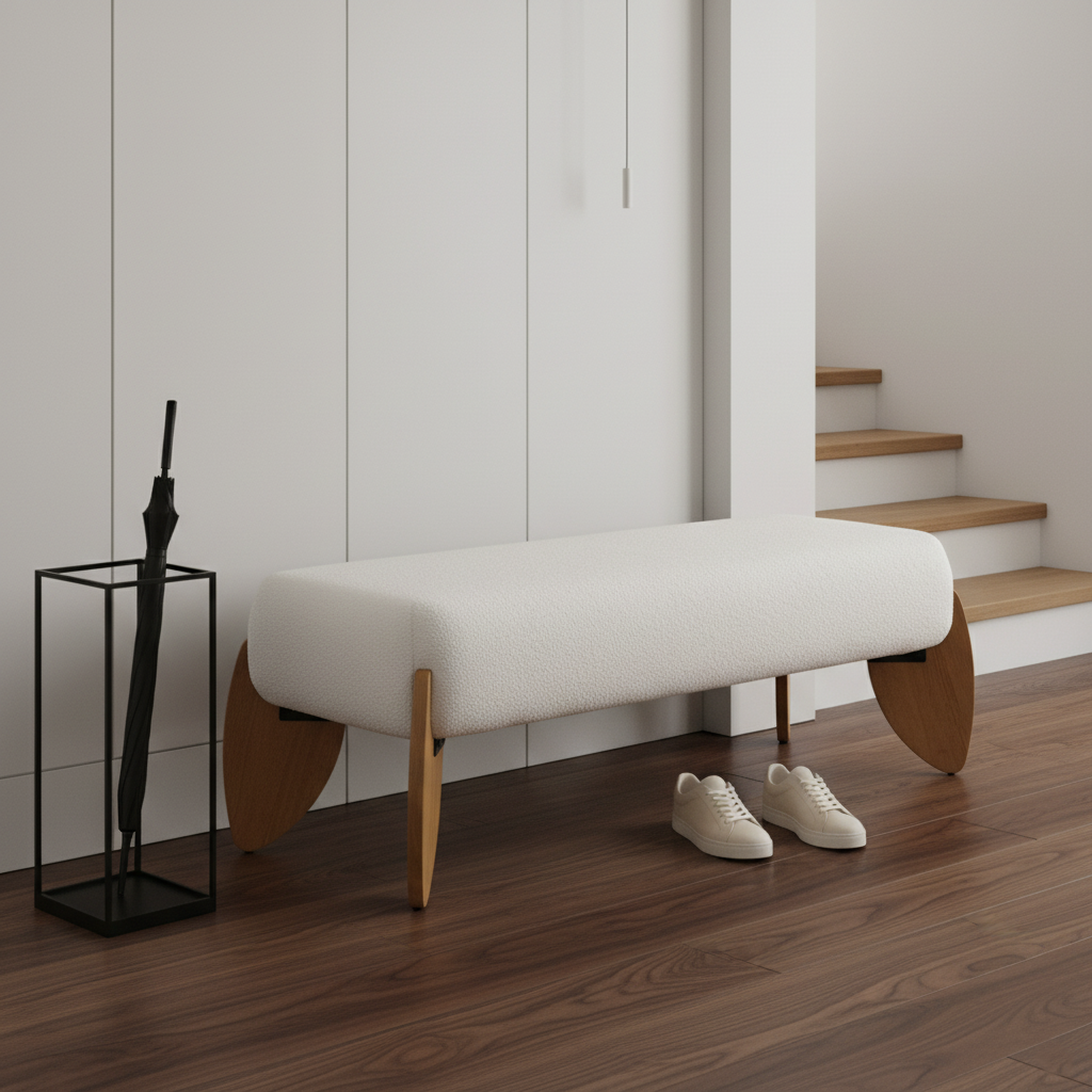 Taos Bouclé Upholstered Long Ottoman Bench