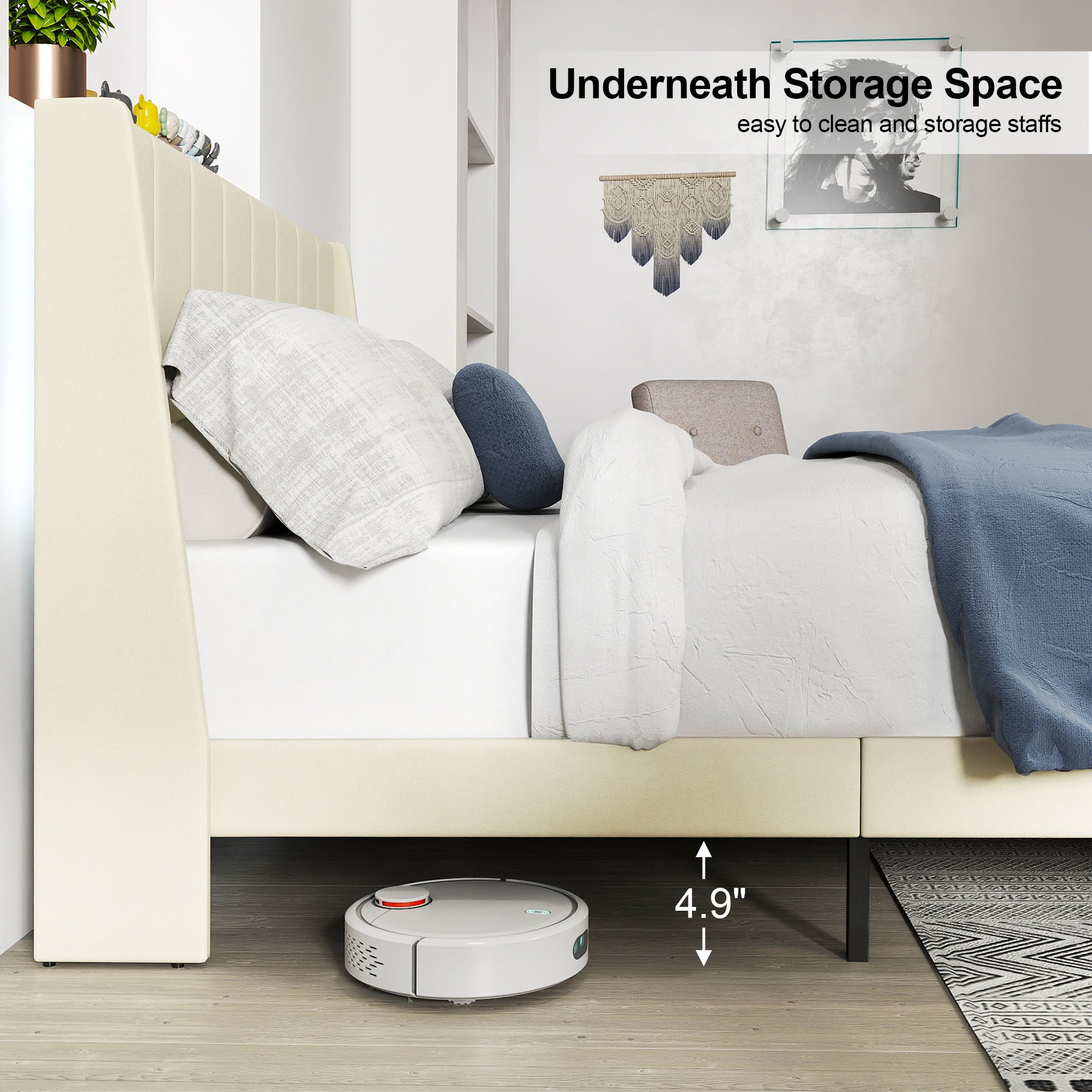 SUMMIT Upholstered Platform Bed with Wingback Headboard
