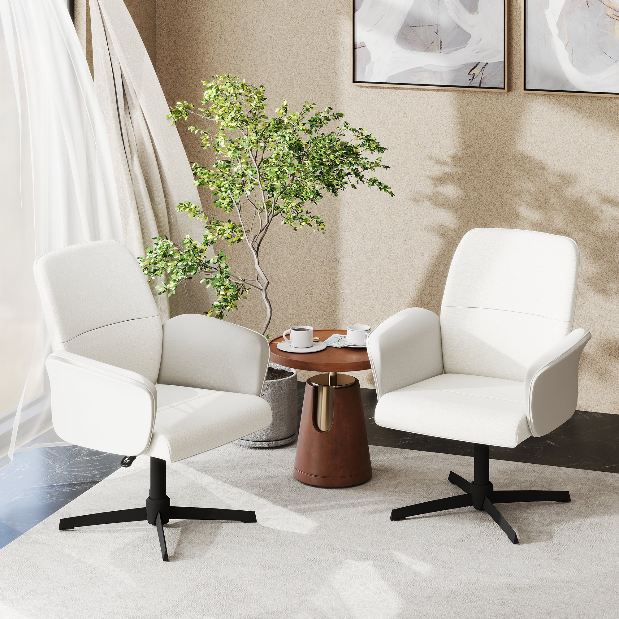 Thomasina Adjustable Office Chair in Beige & Suede Brown