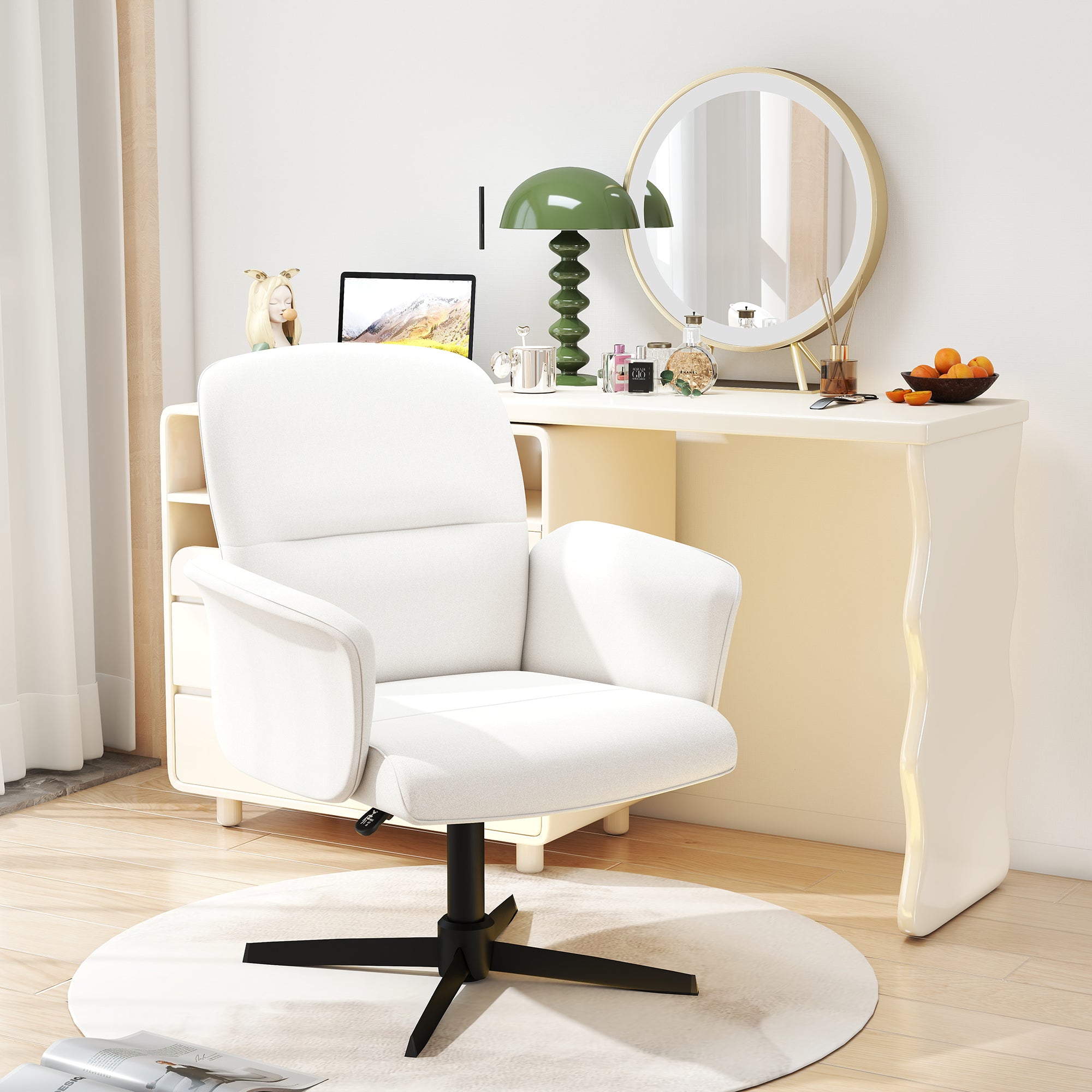 Thomasina Adjustable Office Chair in Beige & Suede Brown