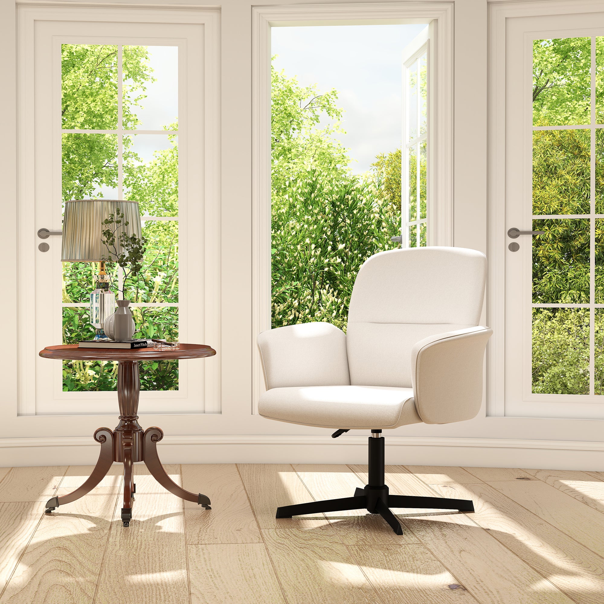 Thomasina Adjustable Office Chair in Beige & Suede Brown