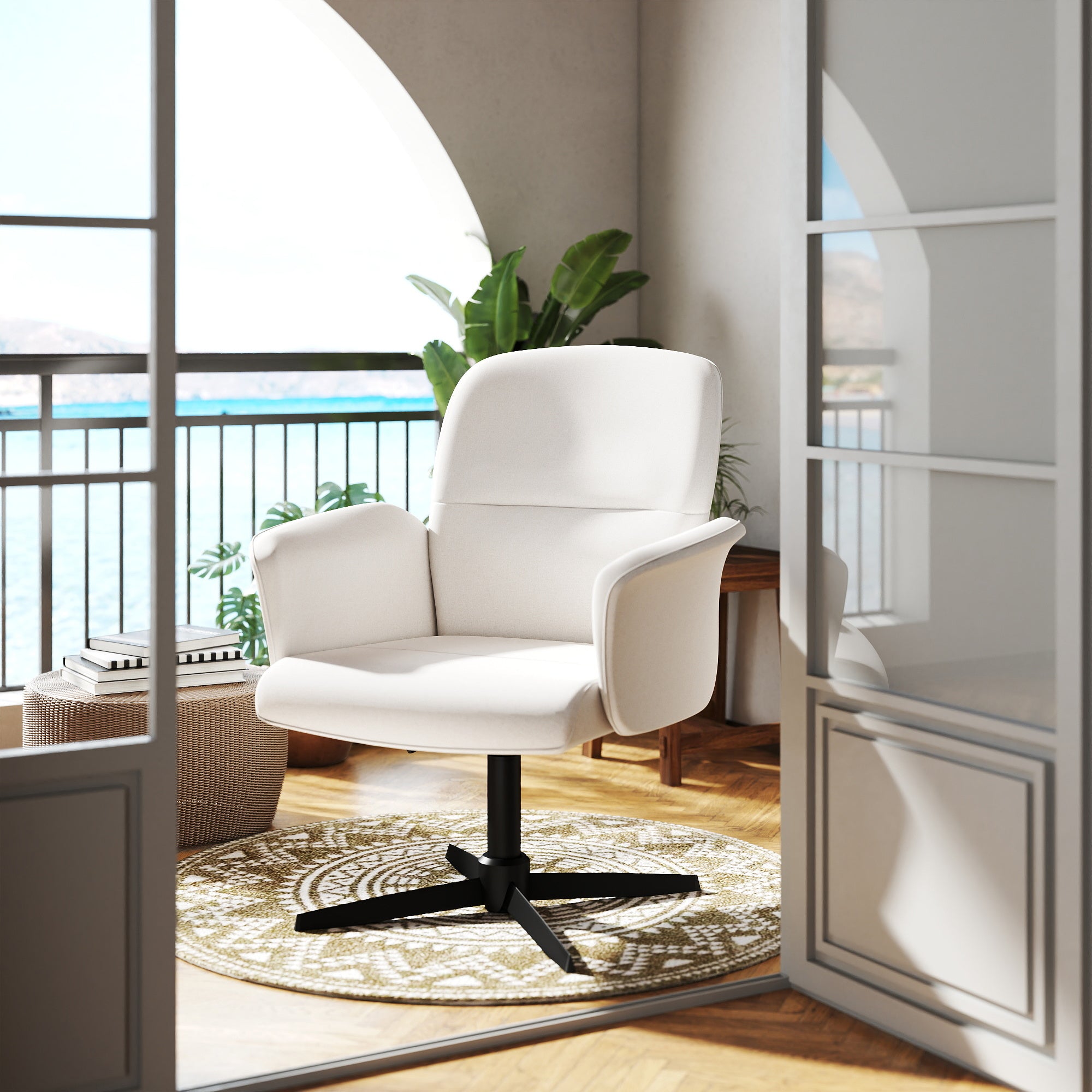 Thomasina Adjustable Office Chair in Beige & Suede Brown