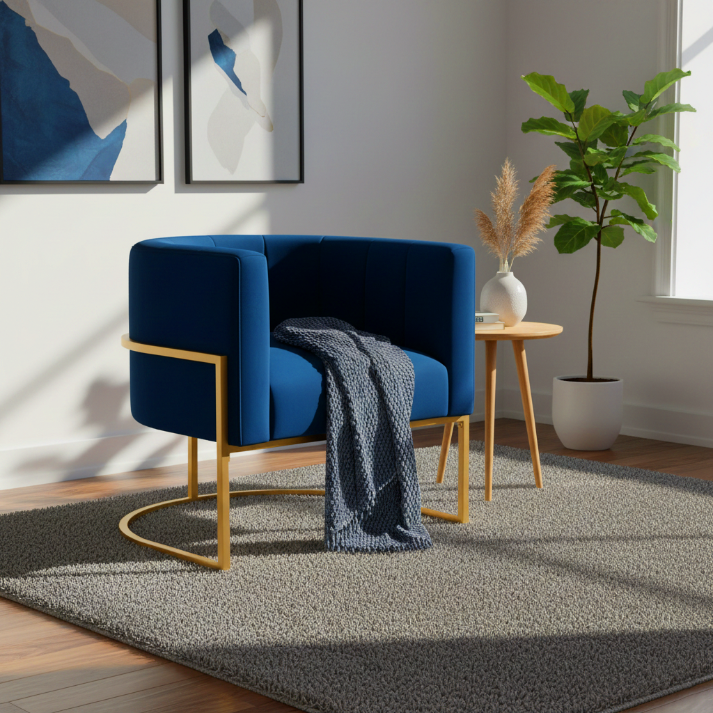 Huron Velvet Upholstered Accent Chair with Gold Leg