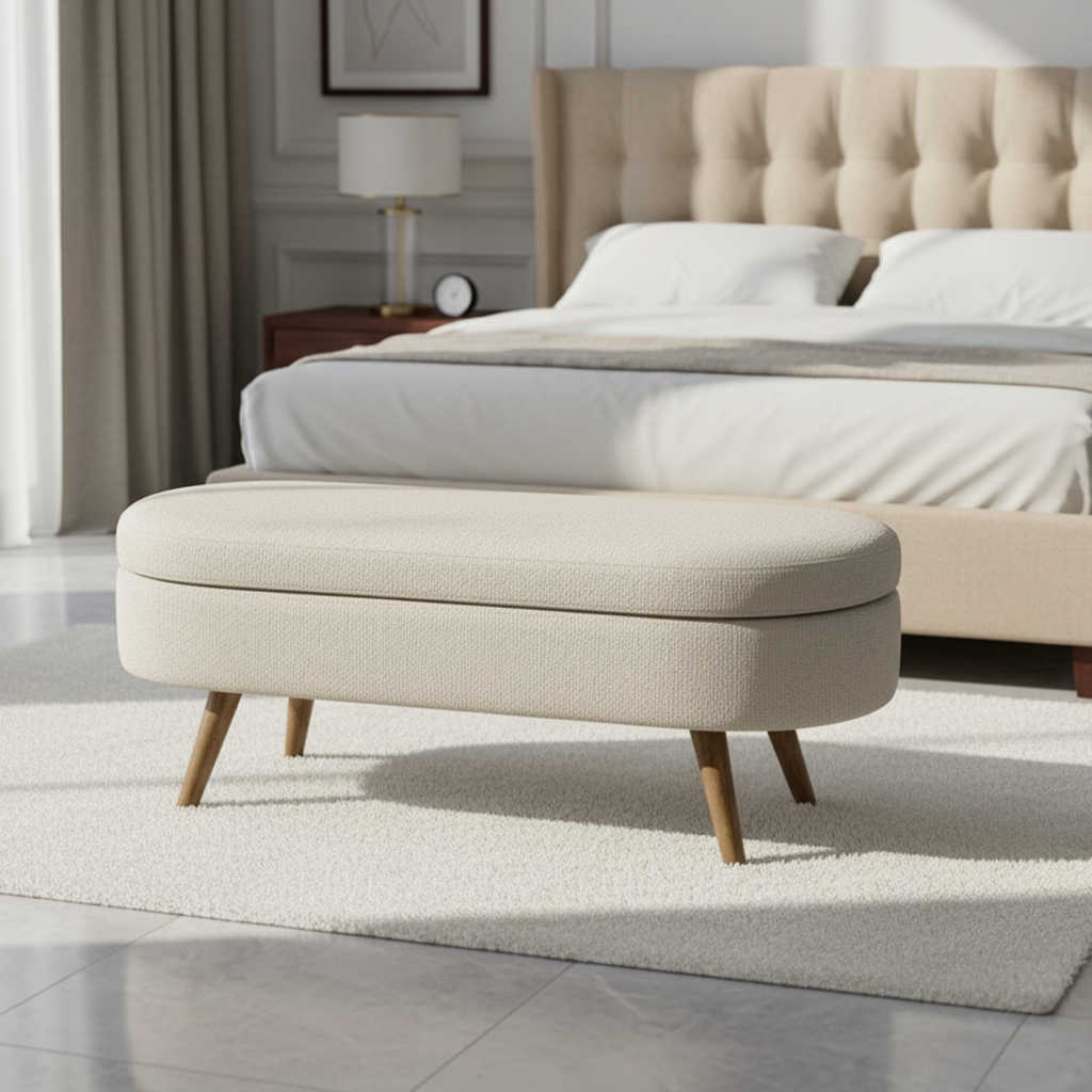 Evora Ottoman Storage Bench, Beige